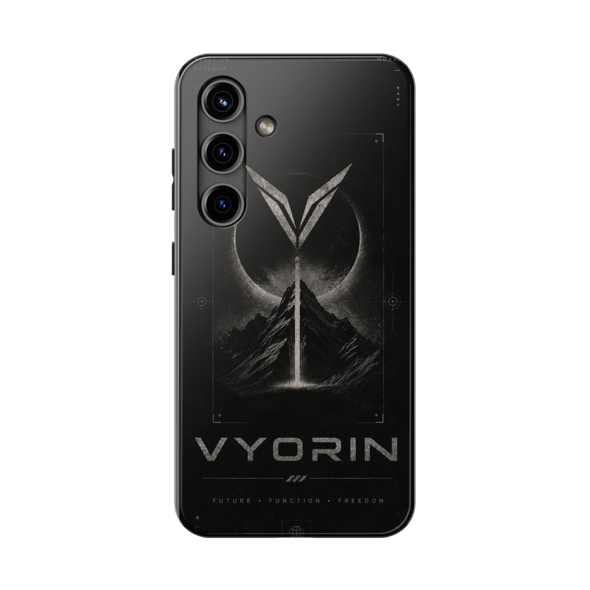 Vyorin Mountain Emblem Tough Phone Case — Dark Sci‑Fi Protection