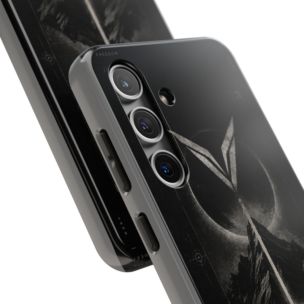 Vyorin Mountain Emblem Tough Phone Case — Dark Sci‑Fi Protection