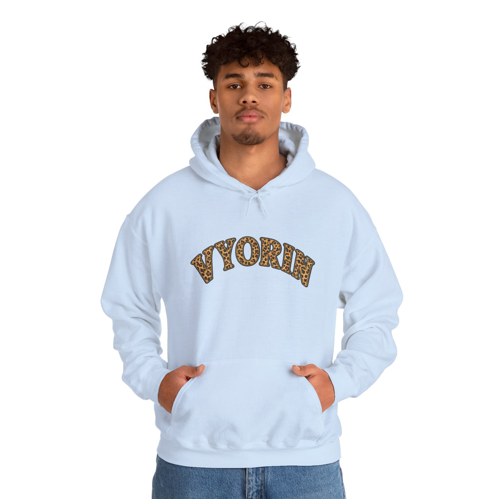 Vyorn Leopard Arch Hoodie — Vintage Animal Print Logo Sweatshirt