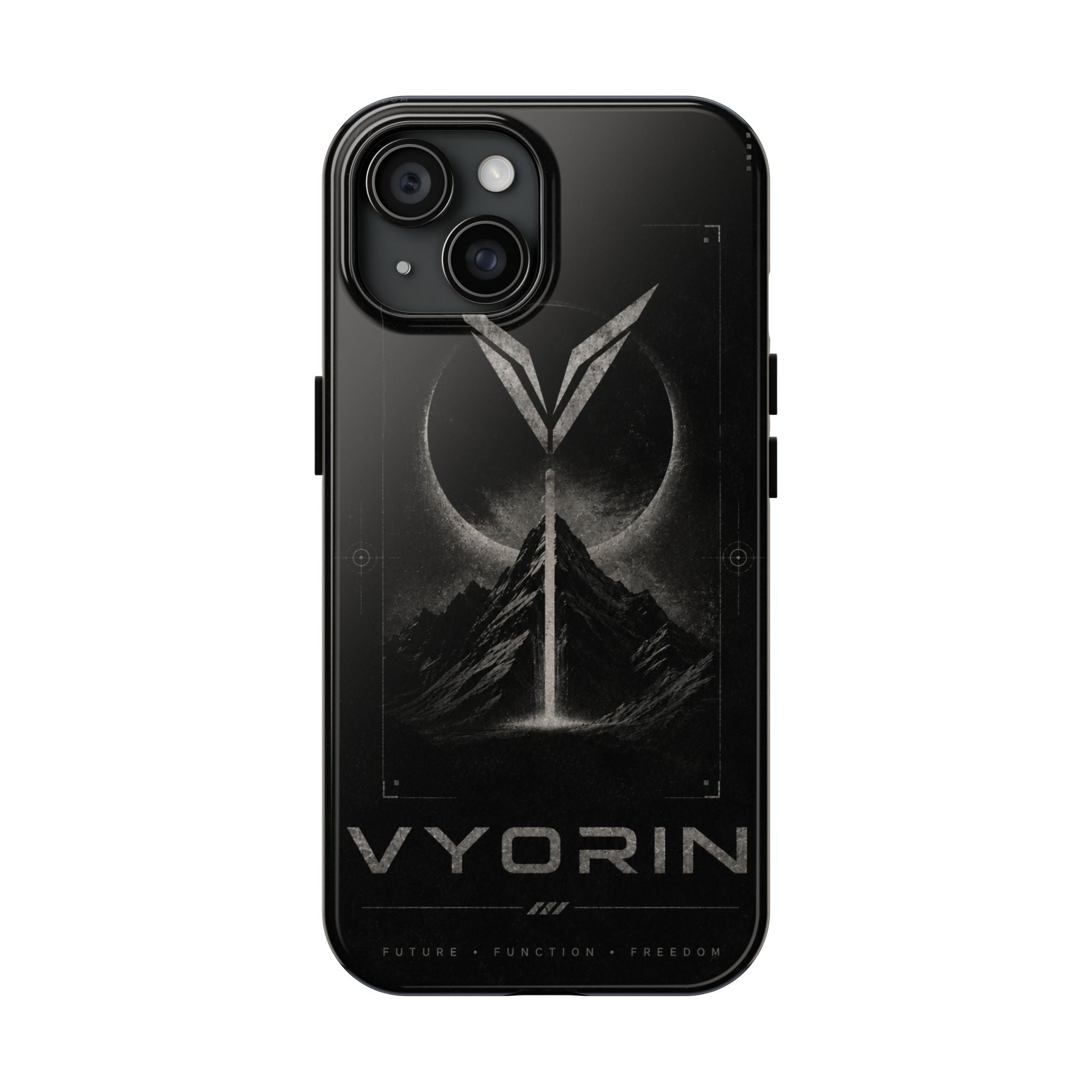 Vyorin Mountain Emblem Tough Phone Case — Dark Sci‑Fi Protection