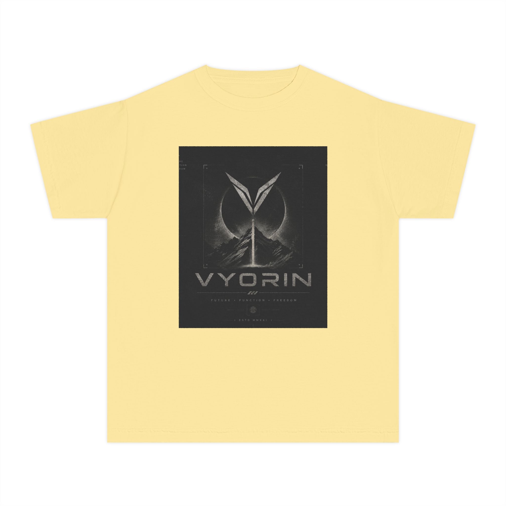 Vyorin Logo Youth Tee — Dark Sci‑Fi Emblem Graphic Shirt