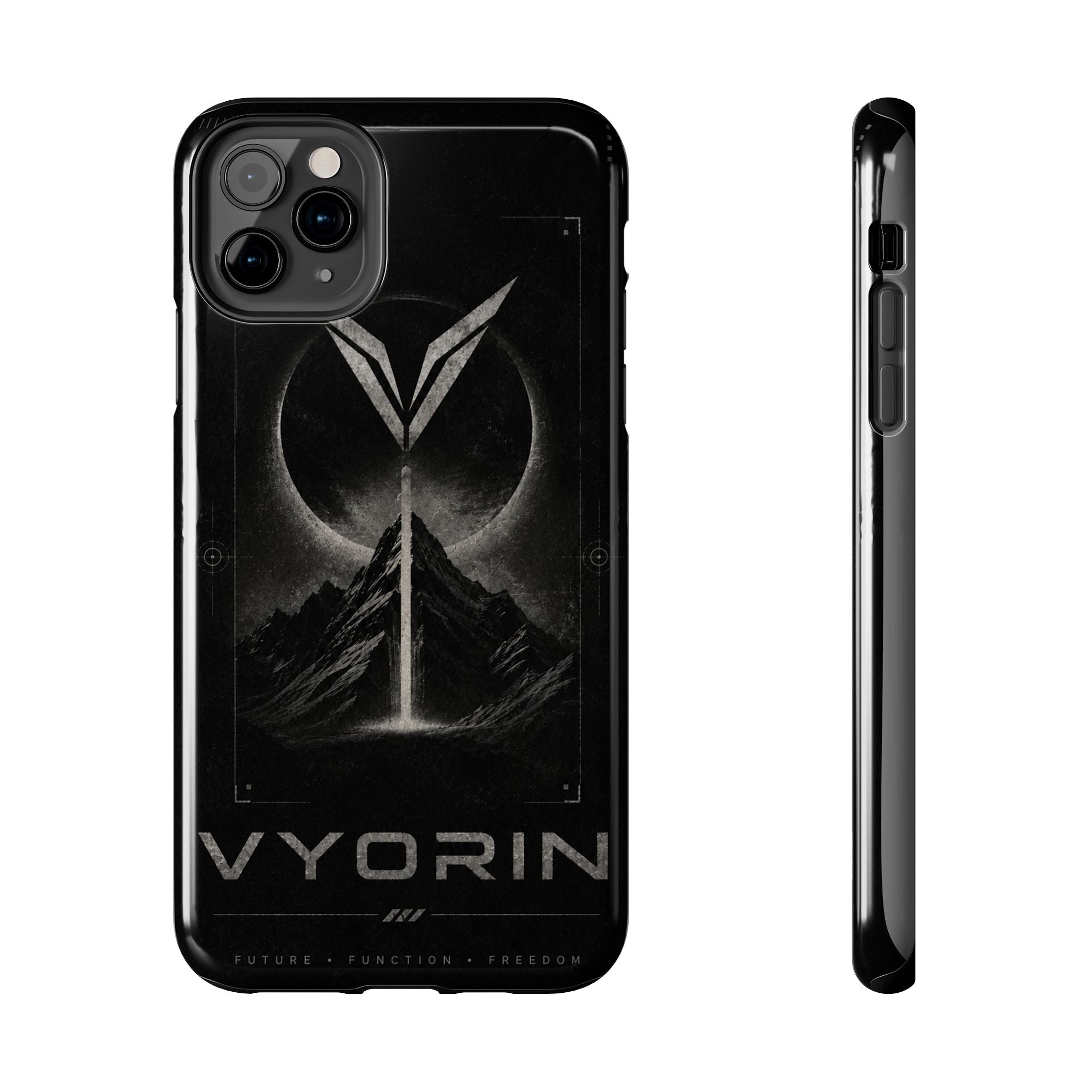 Vyorin Mountain Emblem Tough Phone Case — Dark Sci‑Fi Protection