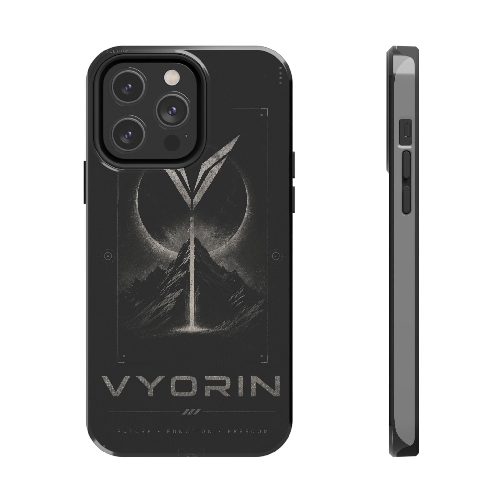 Vyorin Mountain Emblem Tough Phone Case — Dark Sci‑Fi Protection