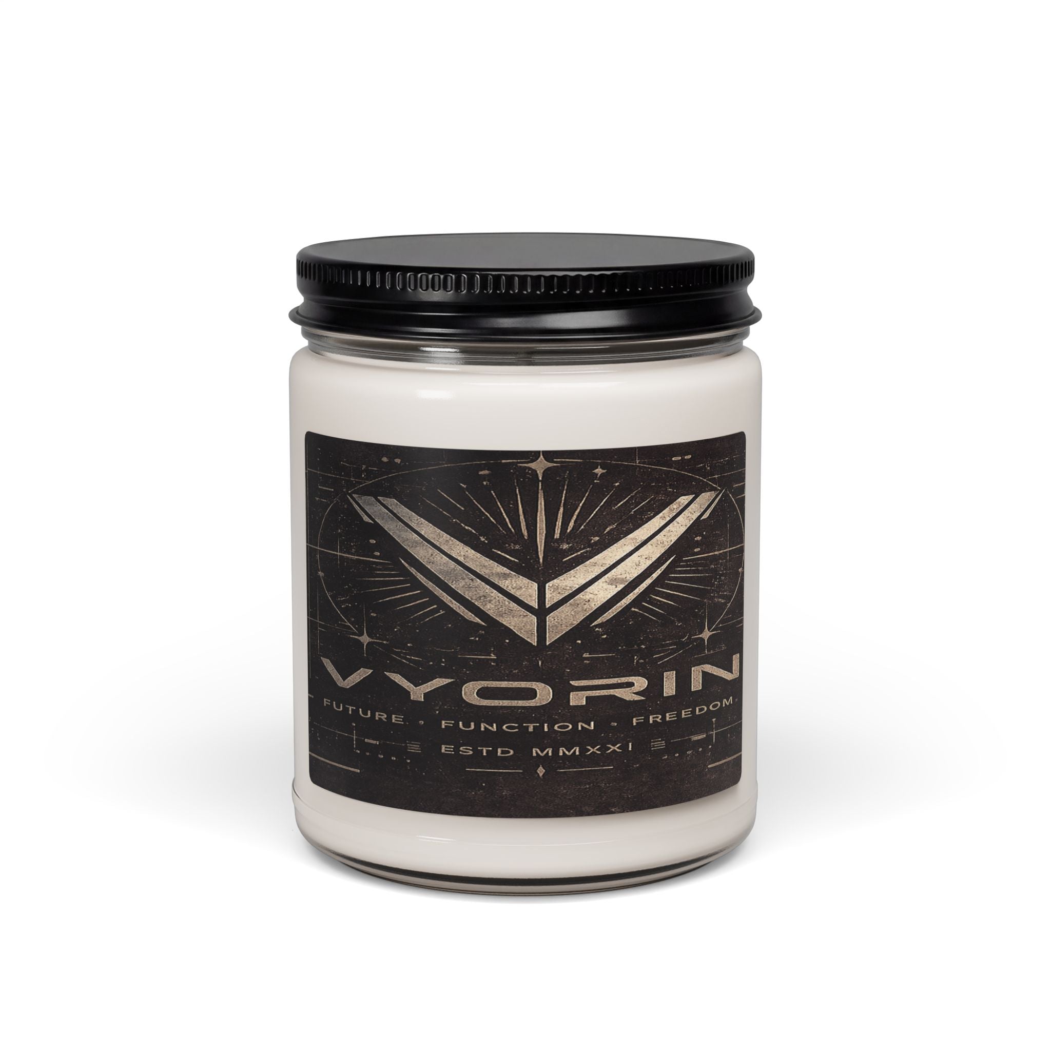 Candle — Vyorin Logo Scented Soy Candle (9 oz) — Clean, Herbal Fragrance for Home & Gifts