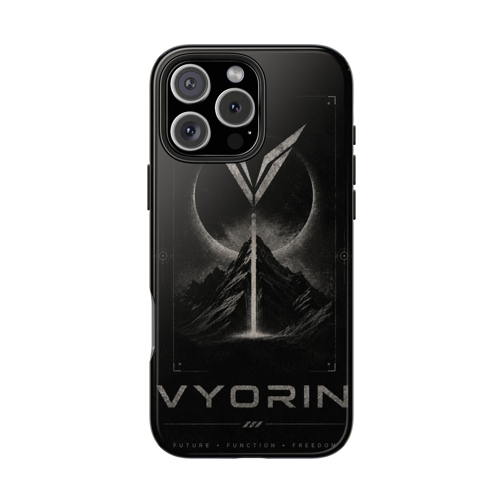 Vyorin Mountain Emblem Tough Phone Case — Dark Sci‑Fi Protection