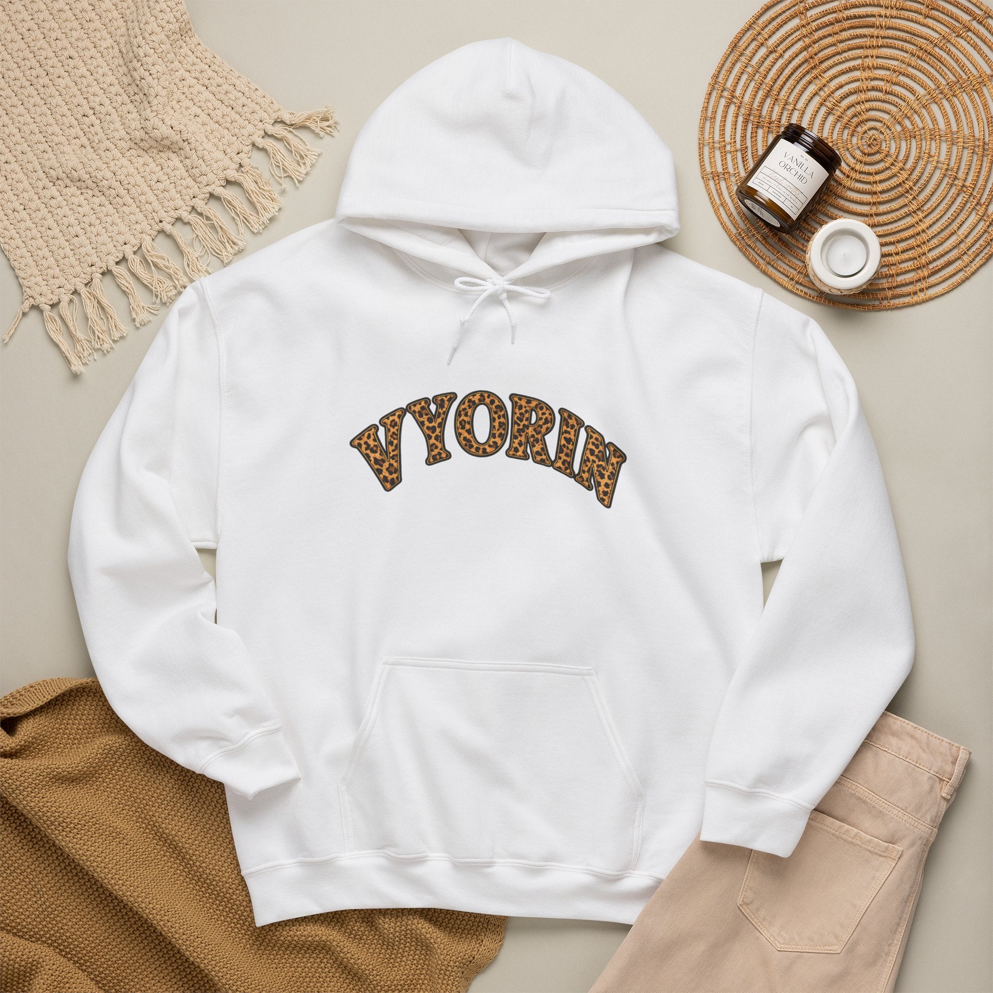 Vyorn Leopard Arch Hoodie — Vintage Animal Print Logo Sweatshirt