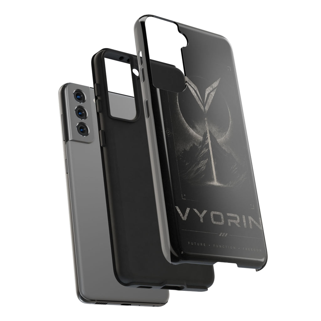 Vyorin Mountain Emblem Tough Phone Case — Dark Sci‑Fi Protection