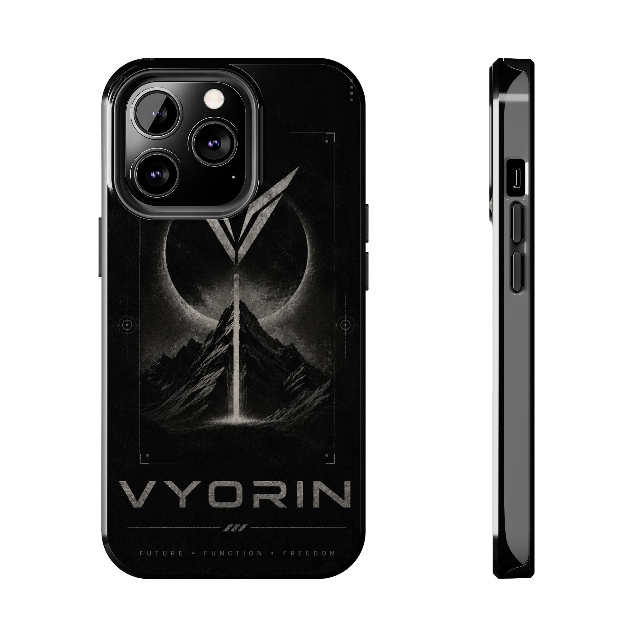 Vyorin Mountain Emblem Tough Phone Case — Dark Sci‑Fi Protection