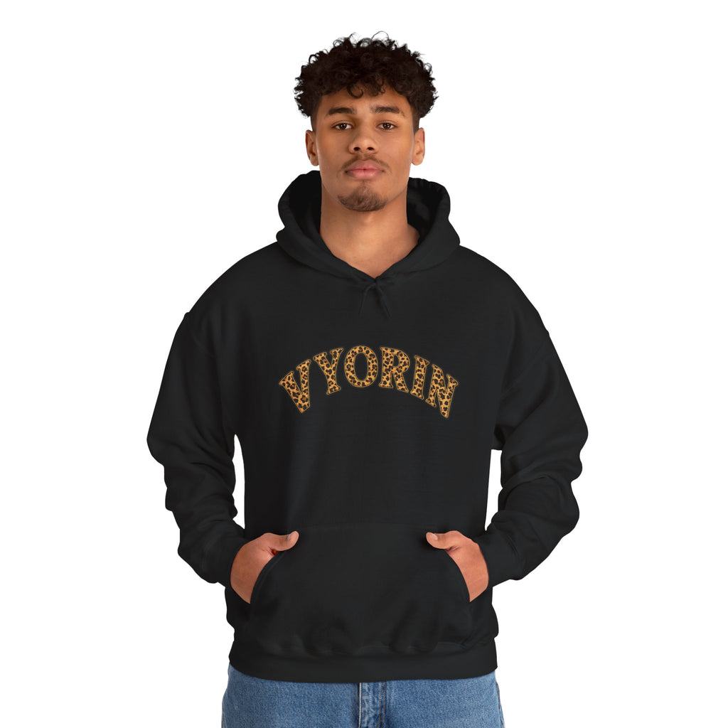 Vyorn Leopard Arch Hoodie — Vintage Animal Print Logo Sweatshirt