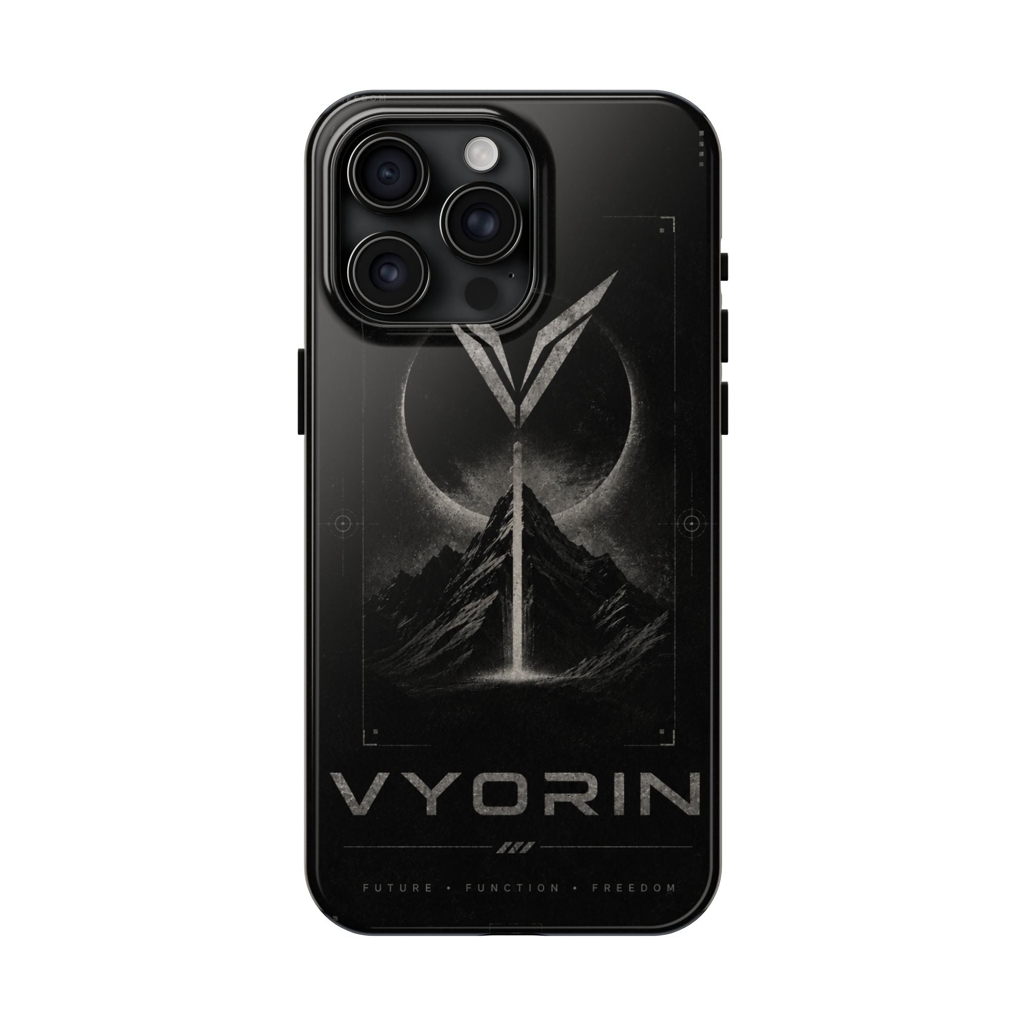 Vyorin Mountain Emblem Tough Phone Case — Dark Sci‑Fi Protection
