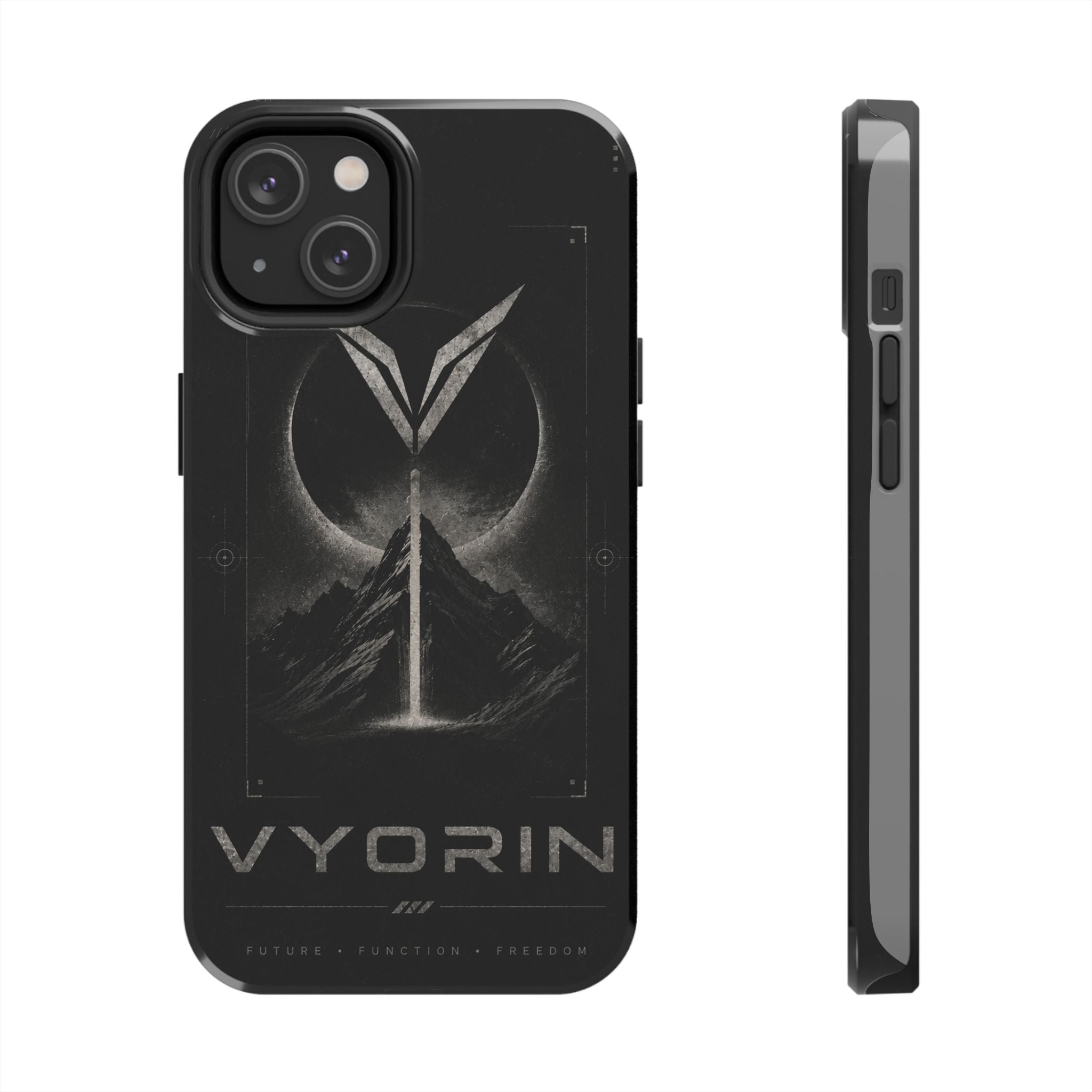 Vyorin Mountain Emblem Tough Phone Case — Dark Sci‑Fi Protection
