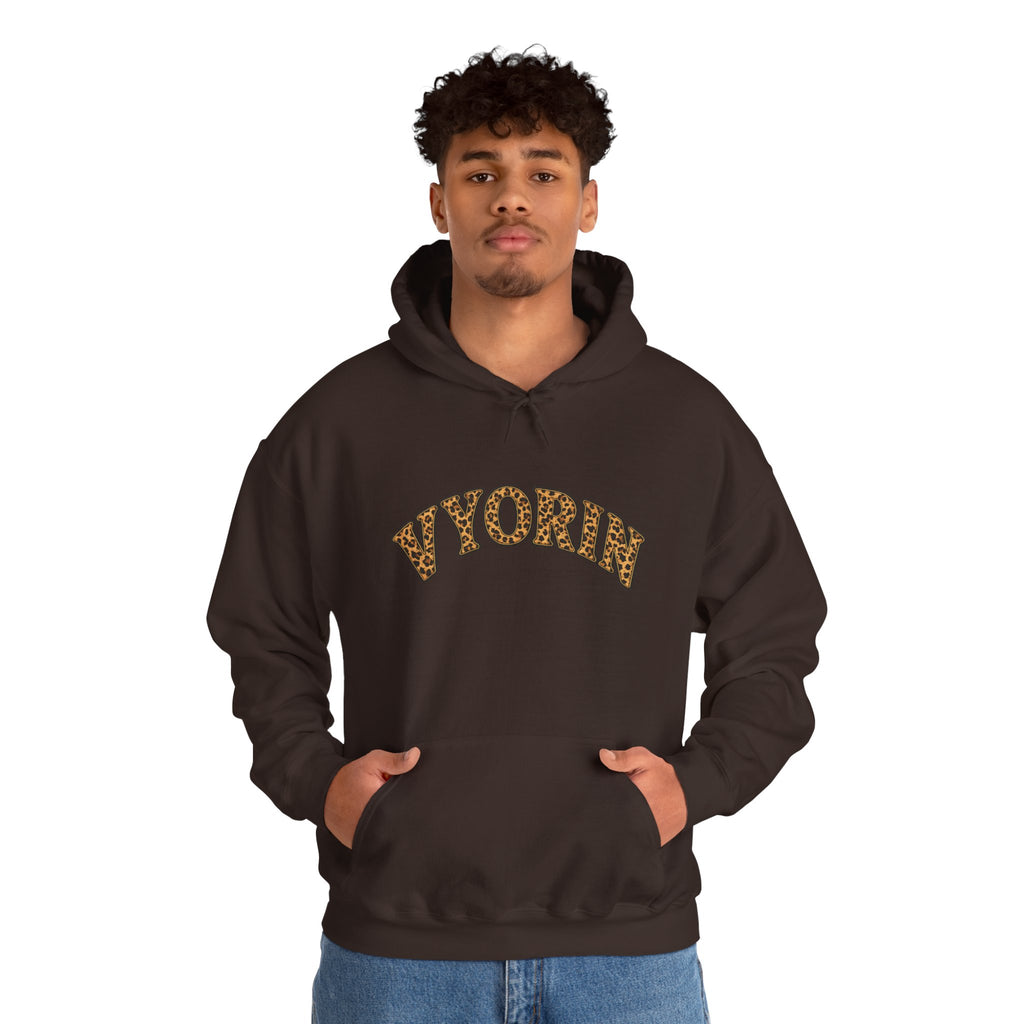 Vyorn Leopard Arch Hoodie — Vintage Animal Print Logo Sweatshirt