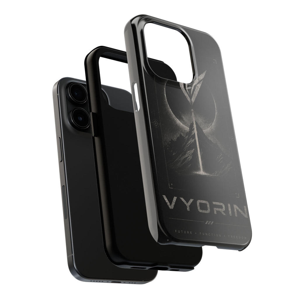 Vyorin Mountain Emblem Tough Phone Case — Dark Sci‑Fi Protection