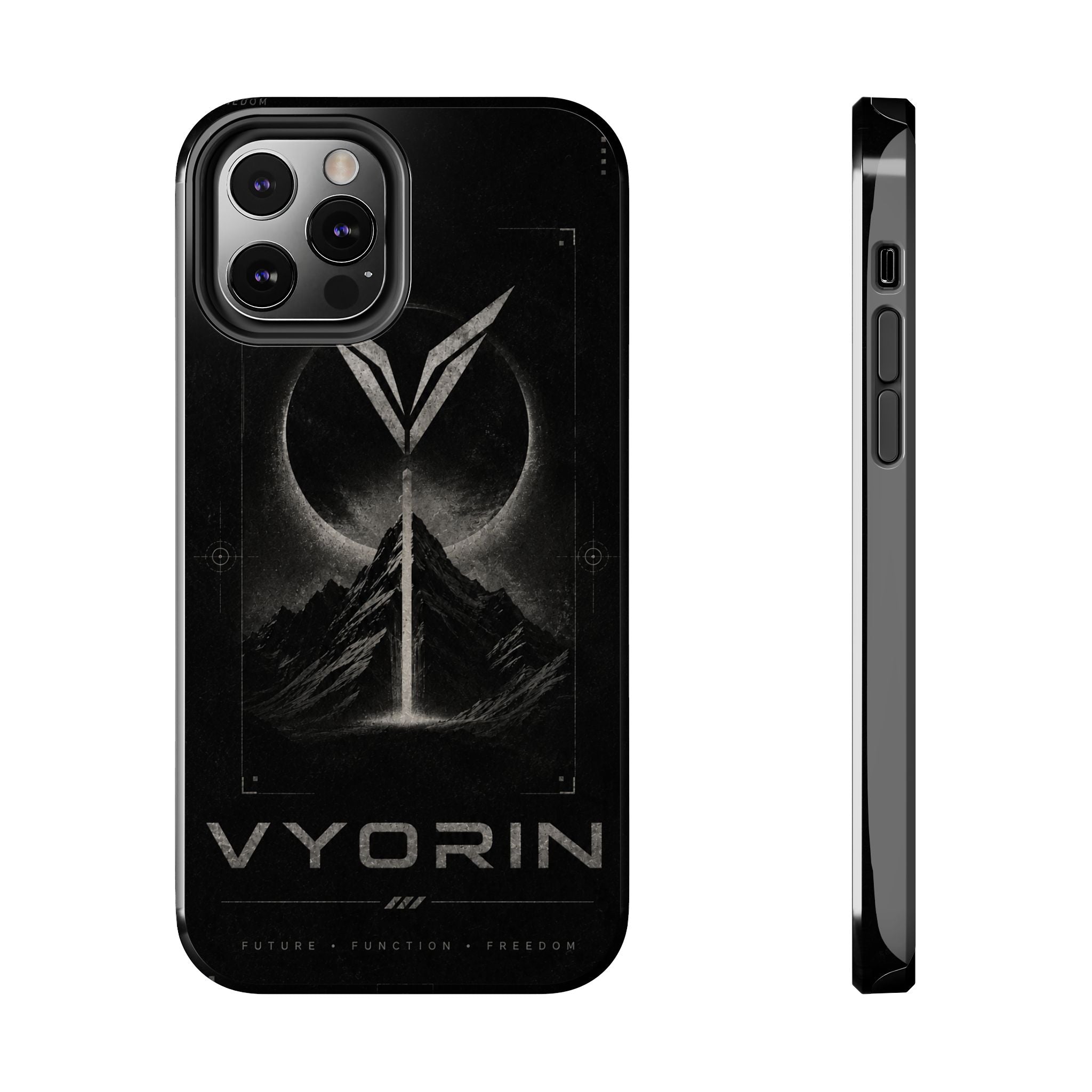 Vyorin Mountain Emblem Tough Phone Case — Dark Sci‑Fi Protection