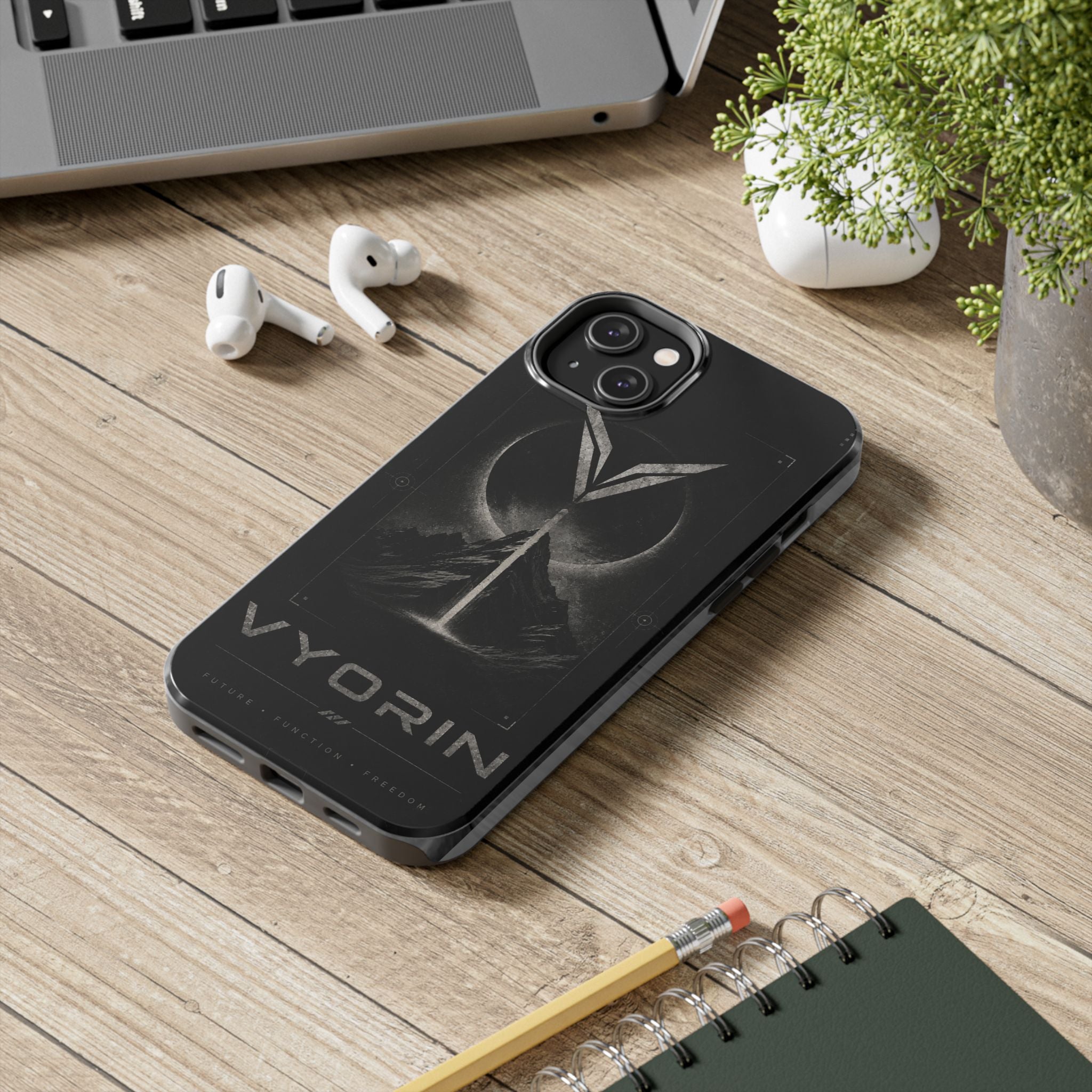 Vyorin Mountain Emblem Tough Phone Case — Dark Sci‑Fi Protection
