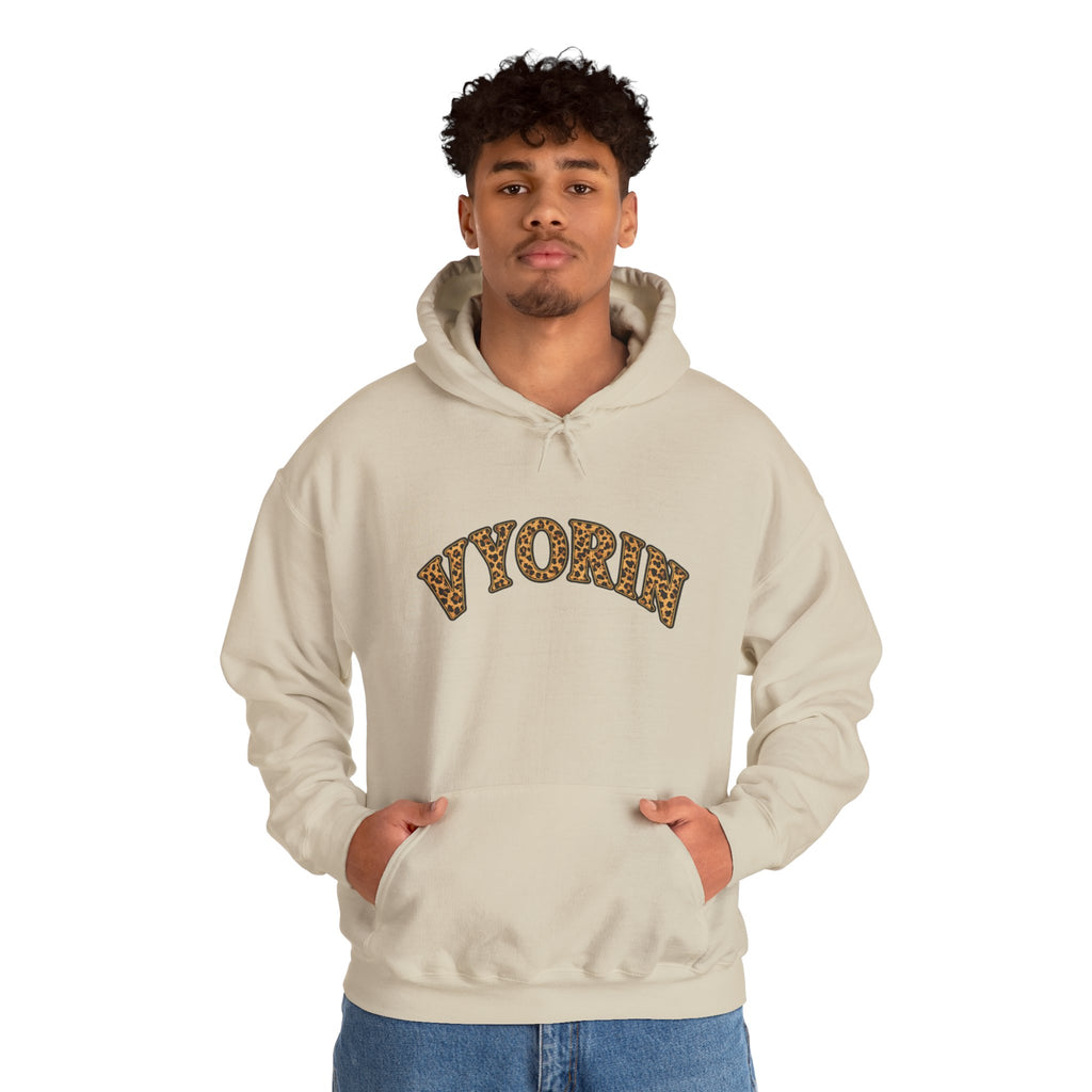 Vyorn Leopard Arch Hoodie — Vintage Animal Print Logo Sweatshirt