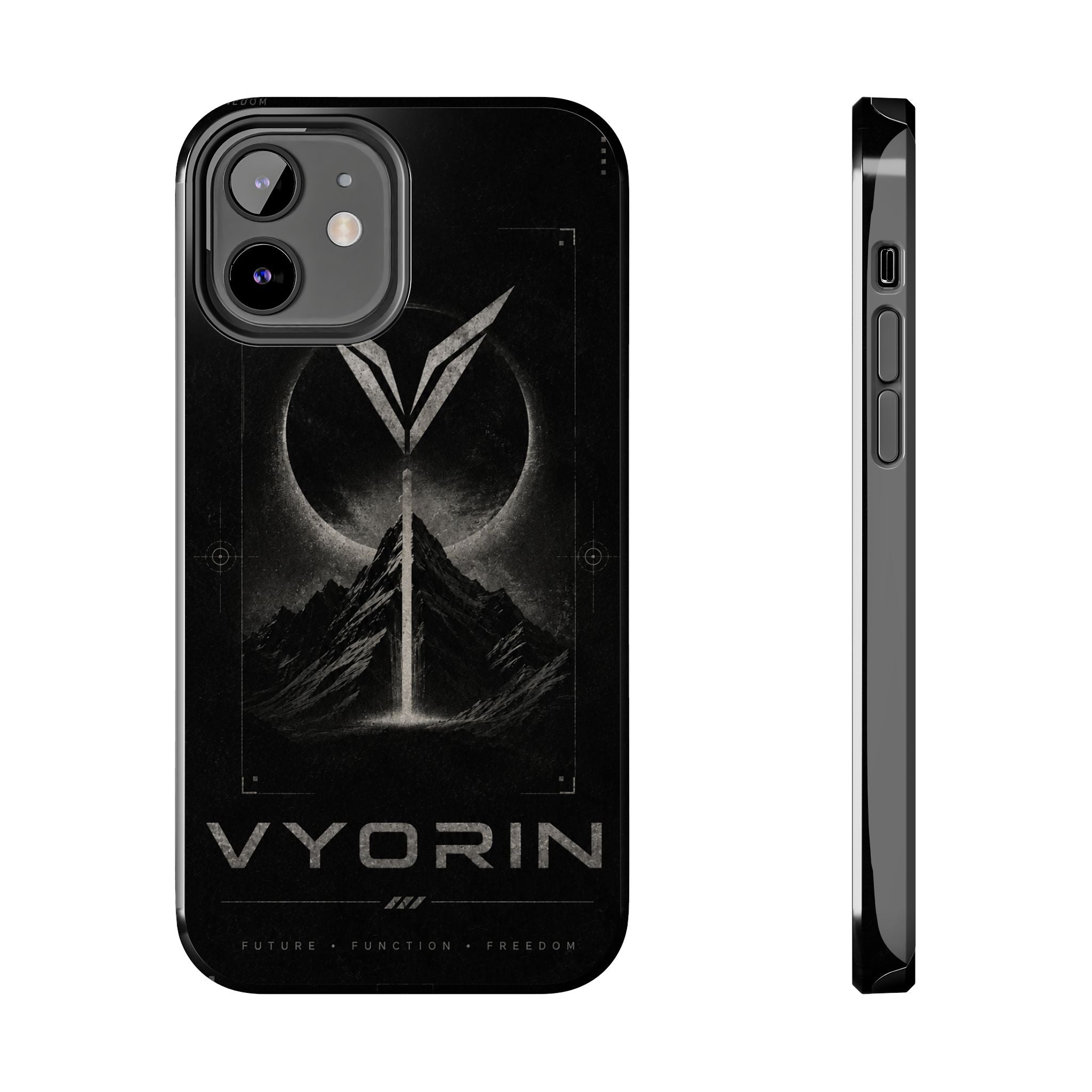 Vyorin Mountain Emblem Tough Phone Case — Dark Sci‑Fi Protection