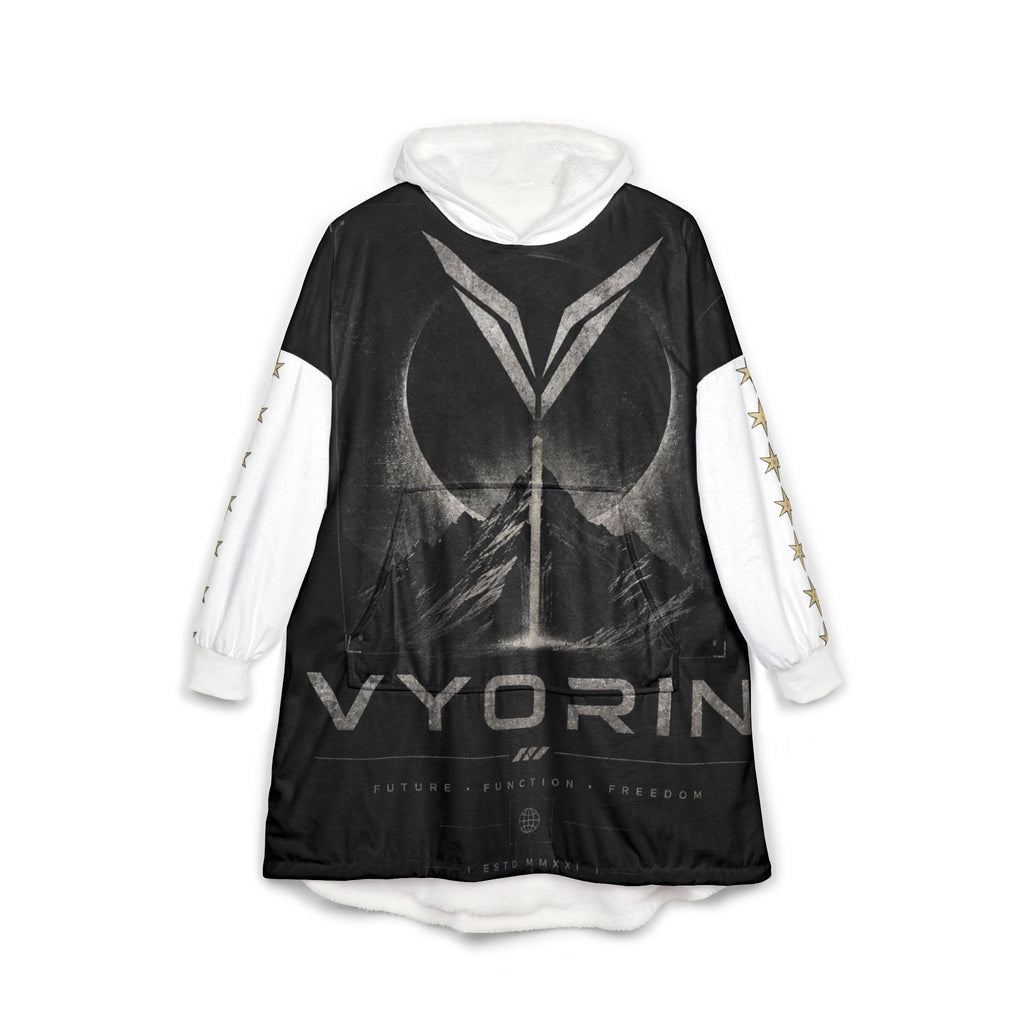 Vyorin Mountain Emblem Hooded Blanket — Cozy Fleece Gamer Blanket with Crest Design