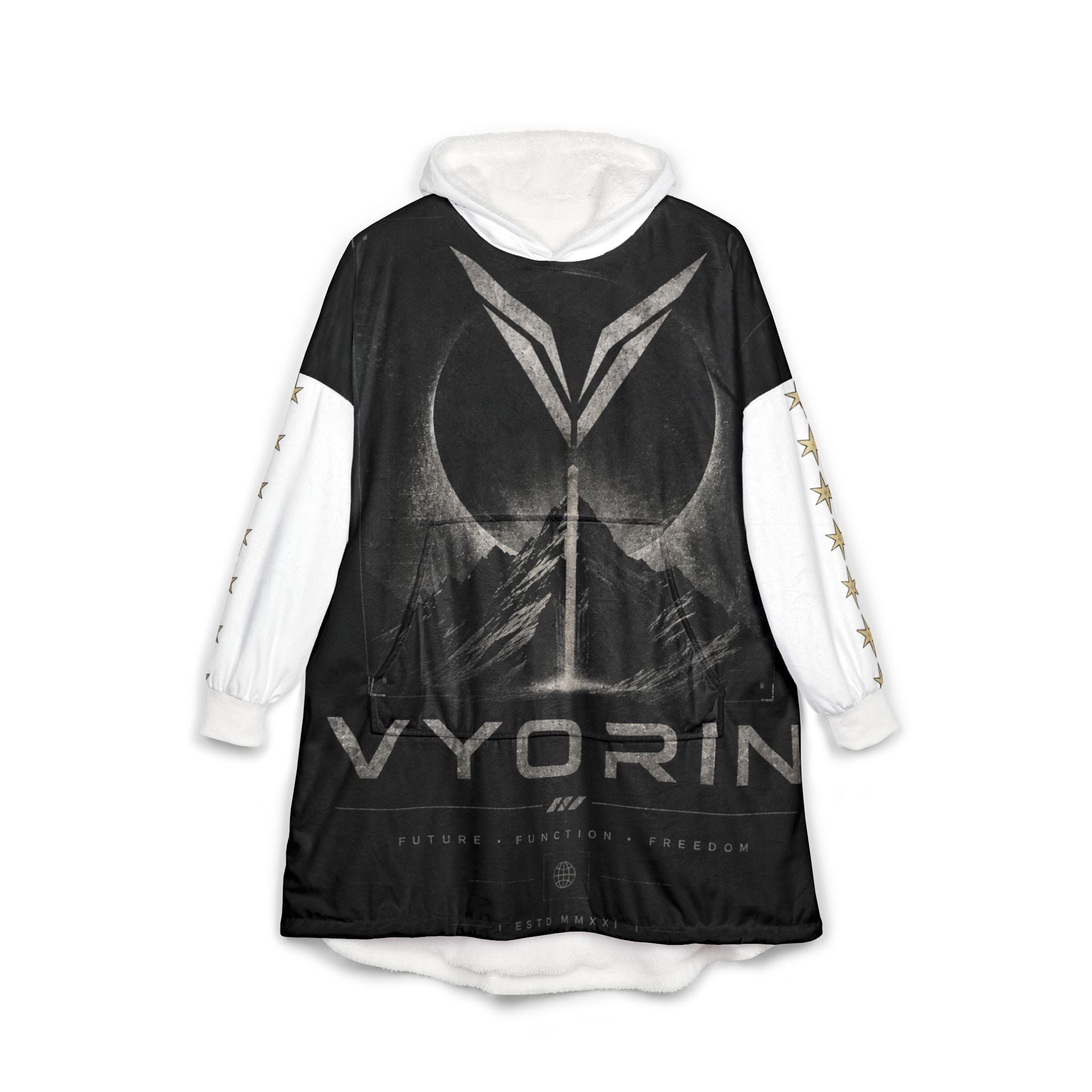 Vyorin Mountain Emblem Hooded Blanket — Cozy Fleece Gamer Blanket with Crest Design