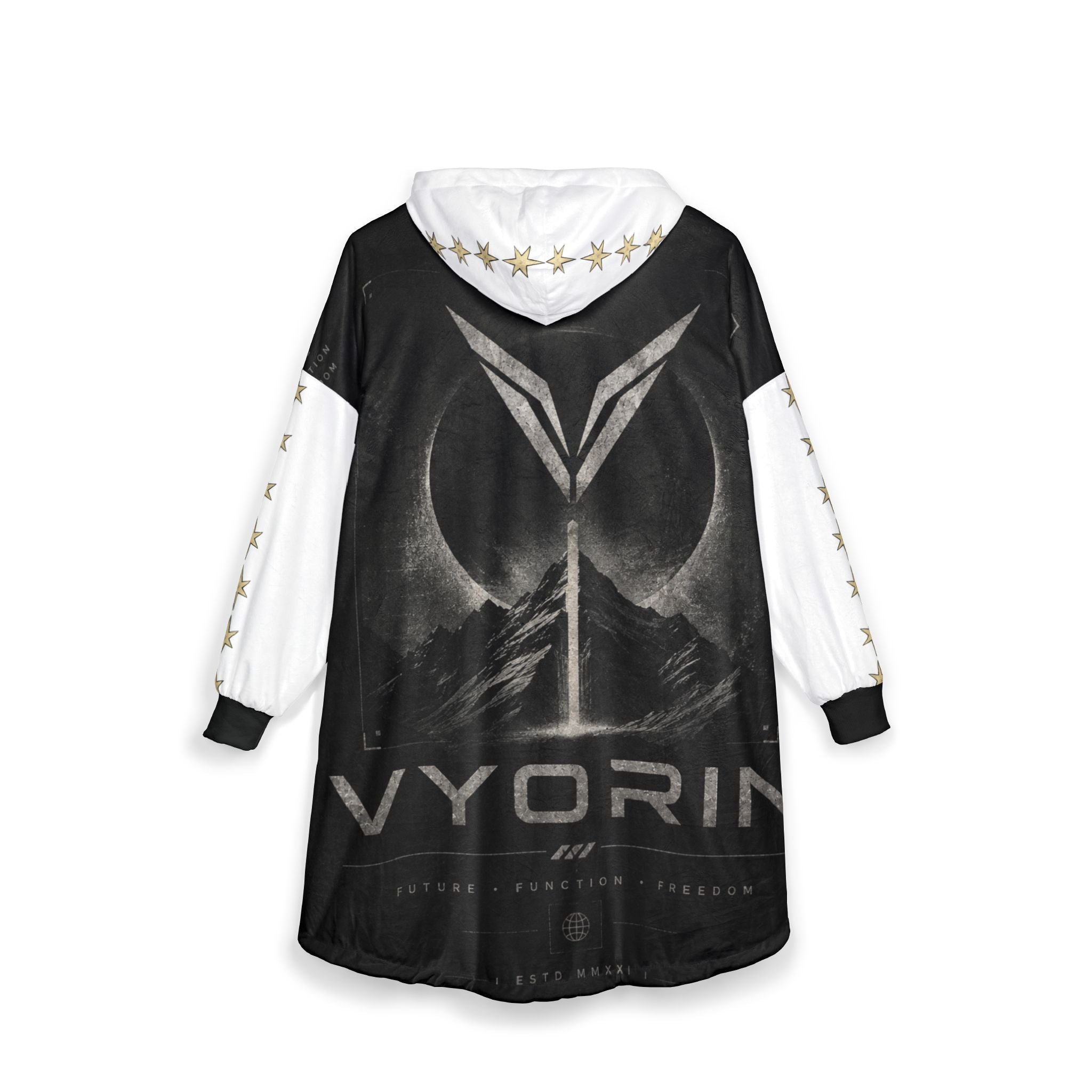 Vyorin Mountain Emblem Hooded Blanket — Cozy Fleece Gamer Blanket with Crest Design