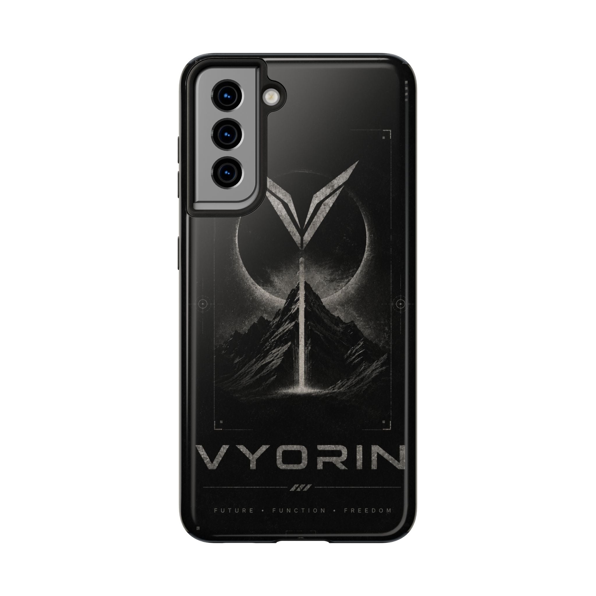 Vyorin Mountain Emblem Tough Phone Case — Dark Sci‑Fi Protection