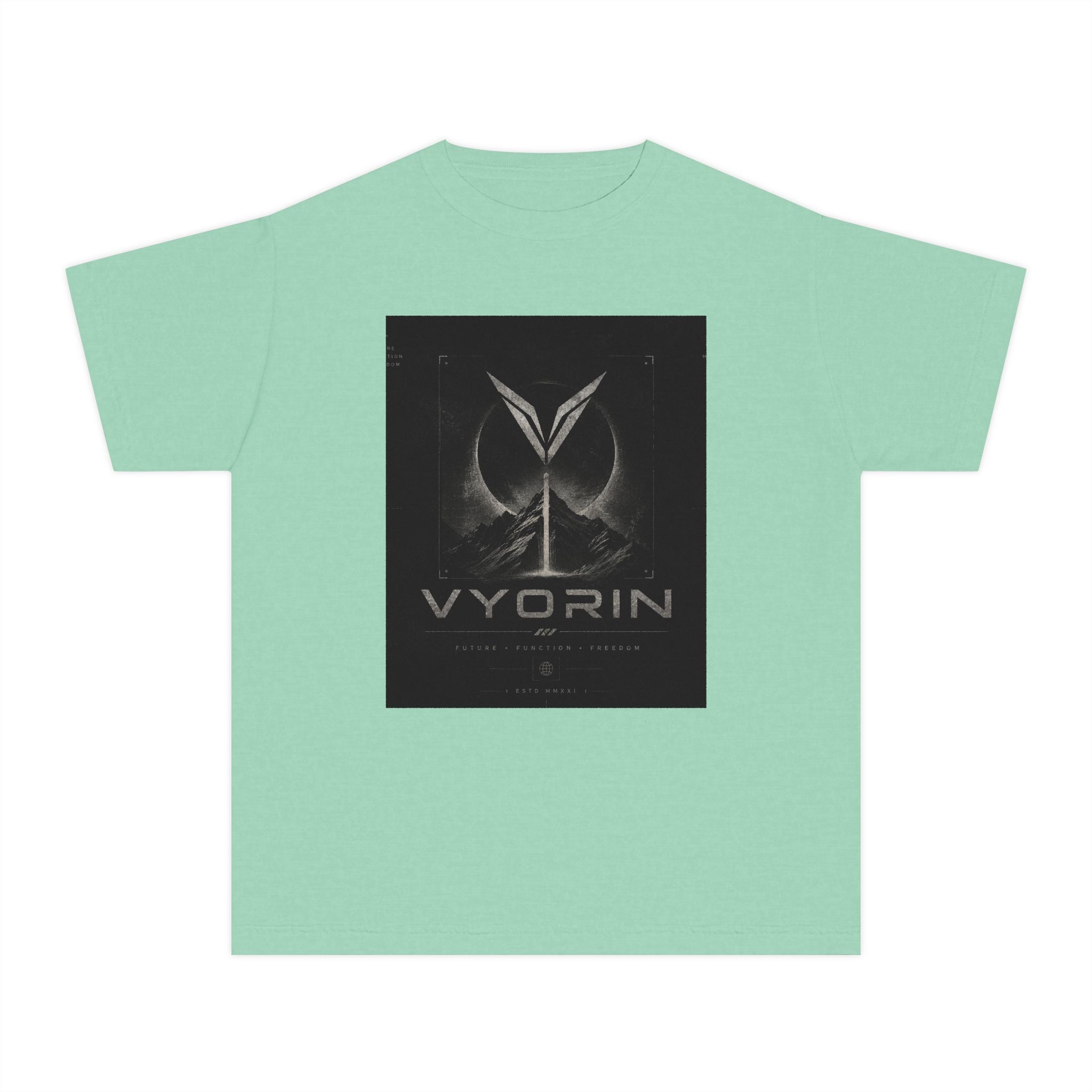 Vyorin Logo Youth Tee — Dark Sci‑Fi Emblem Graphic Shirt