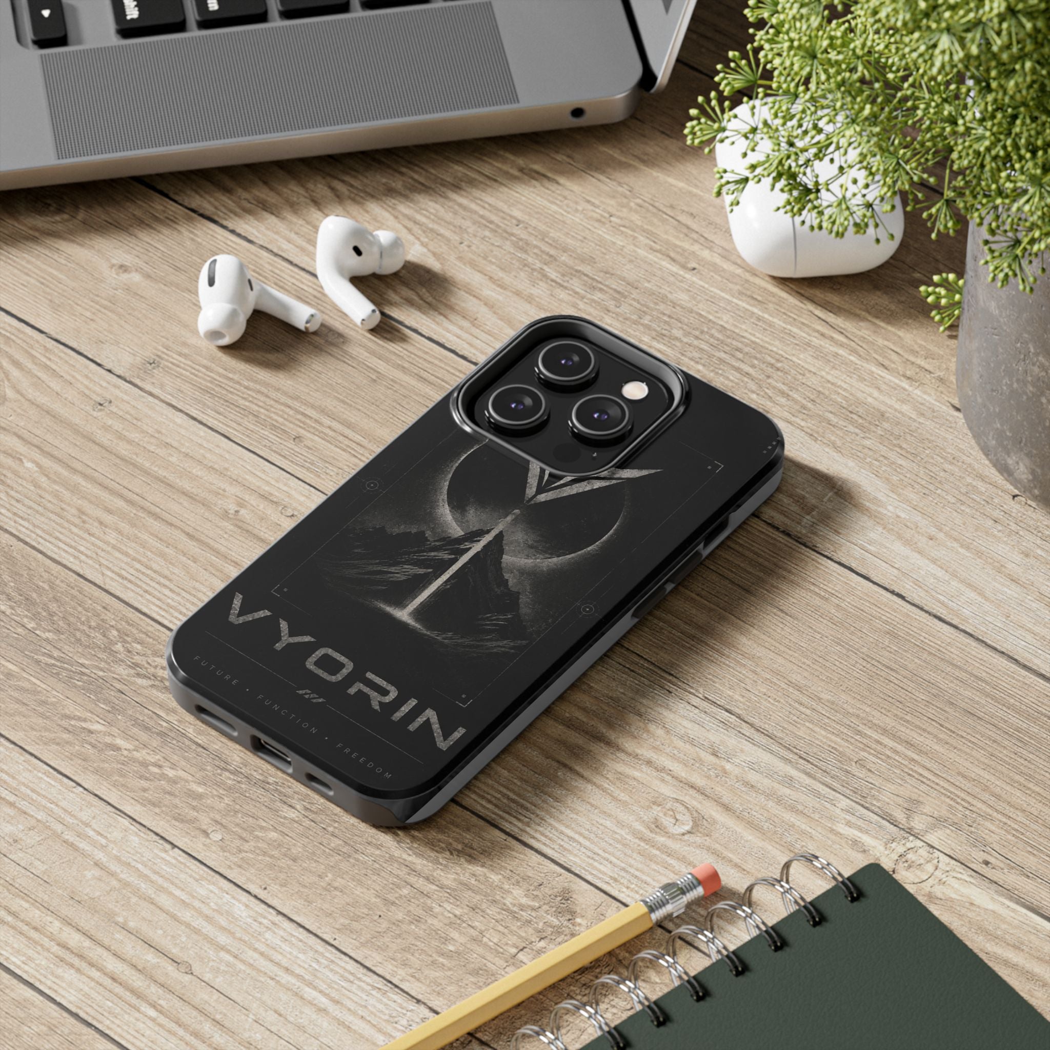 Vyorin Mountain Emblem Tough Phone Case — Dark Sci‑Fi Protection