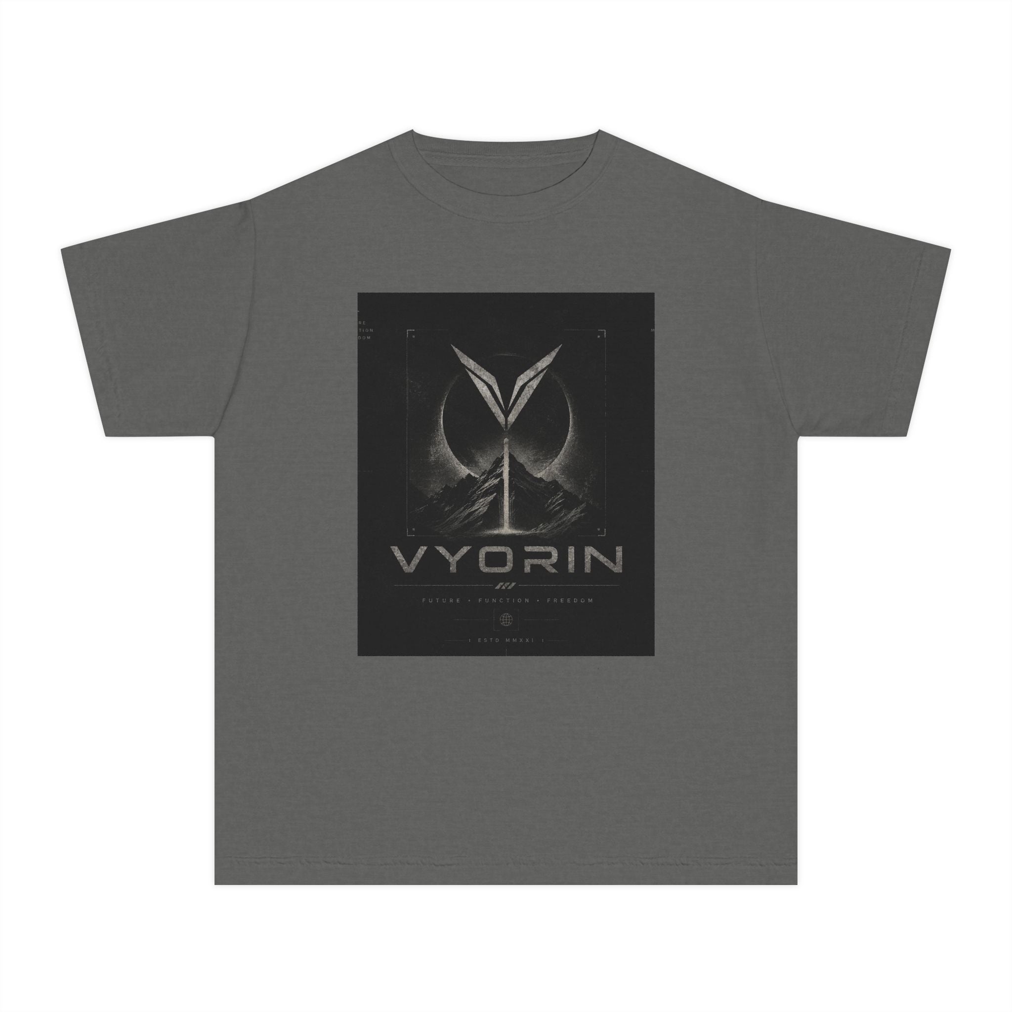 Vyorin Logo Youth Tee — Dark Sci‑Fi Emblem Graphic Shirt