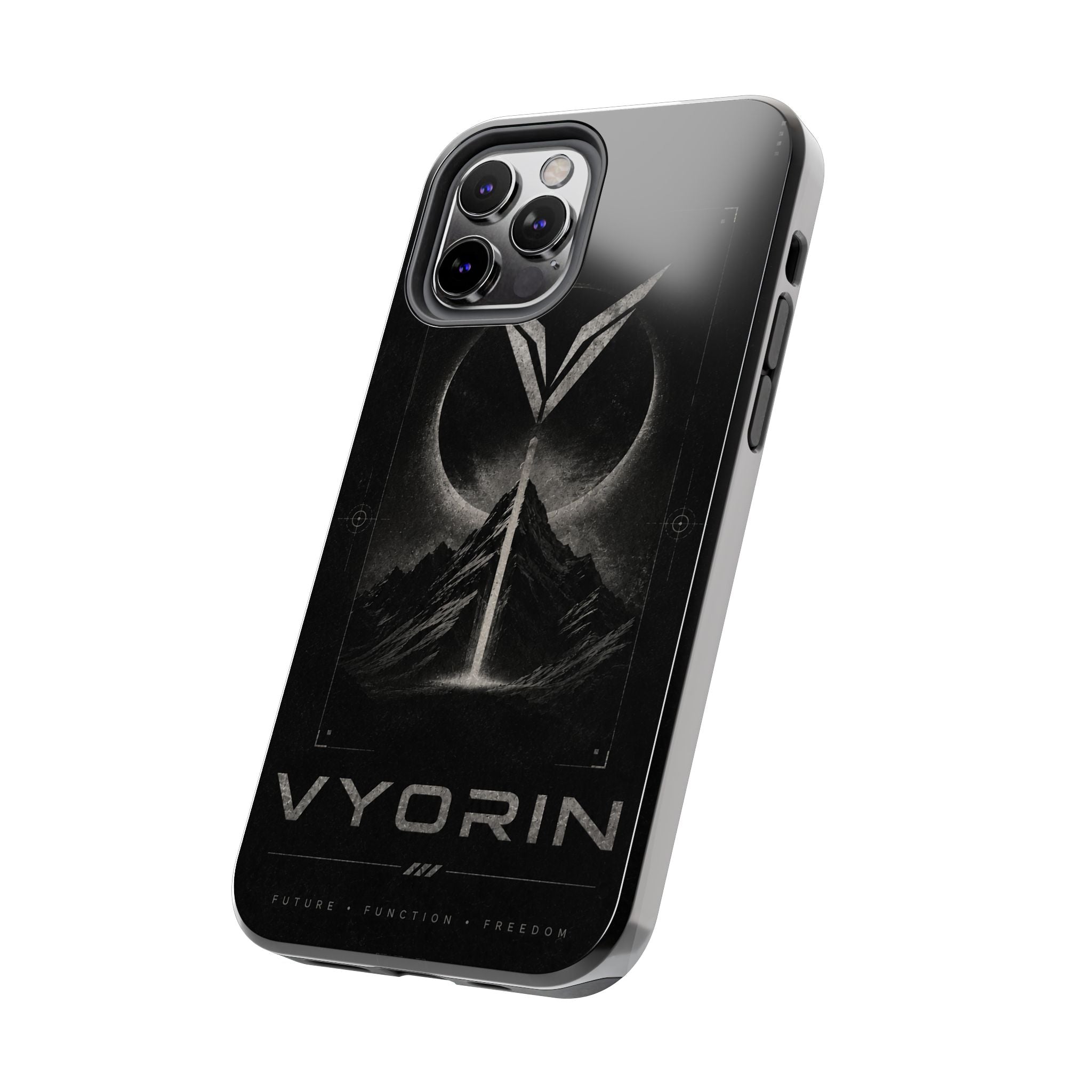 Vyorin Mountain Emblem Tough Phone Case — Dark Sci‑Fi Protection