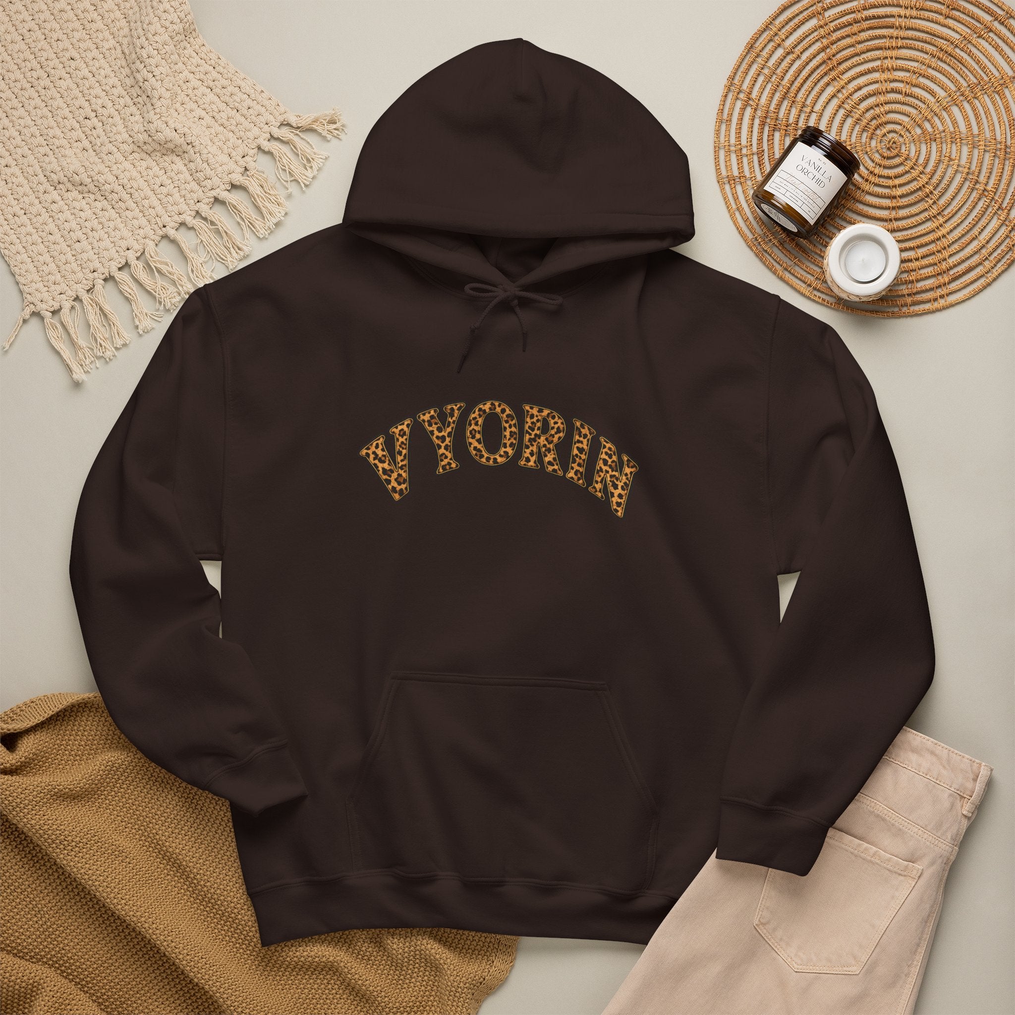 Vyorn Leopard Arch Hoodie — Vintage Animal Print Logo Sweatshirt