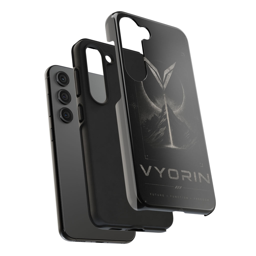 Vyorin Mountain Emblem Tough Phone Case — Dark Sci‑Fi Protection
