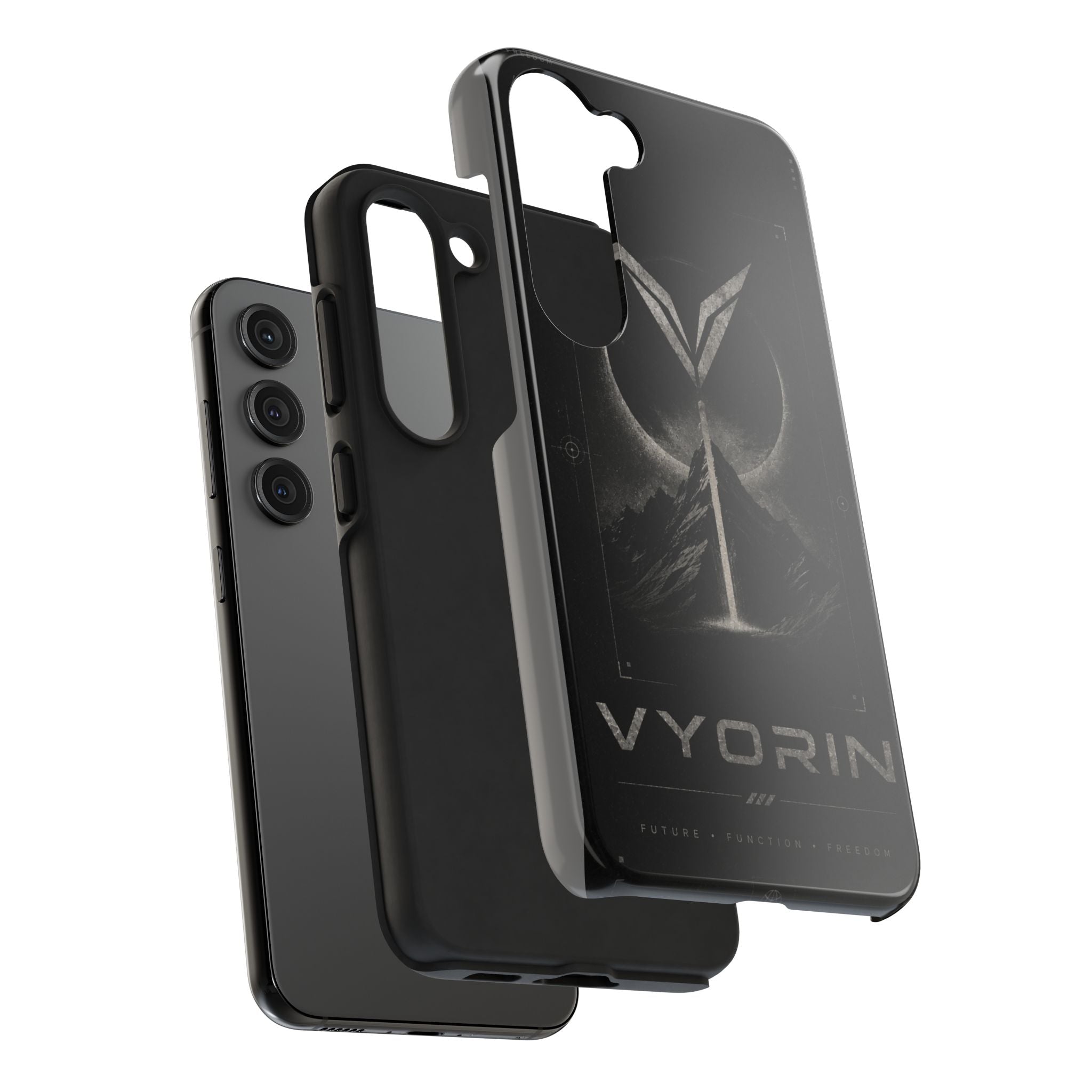 Vyorin Mountain Emblem Tough Phone Case — Dark Sci‑Fi Protection