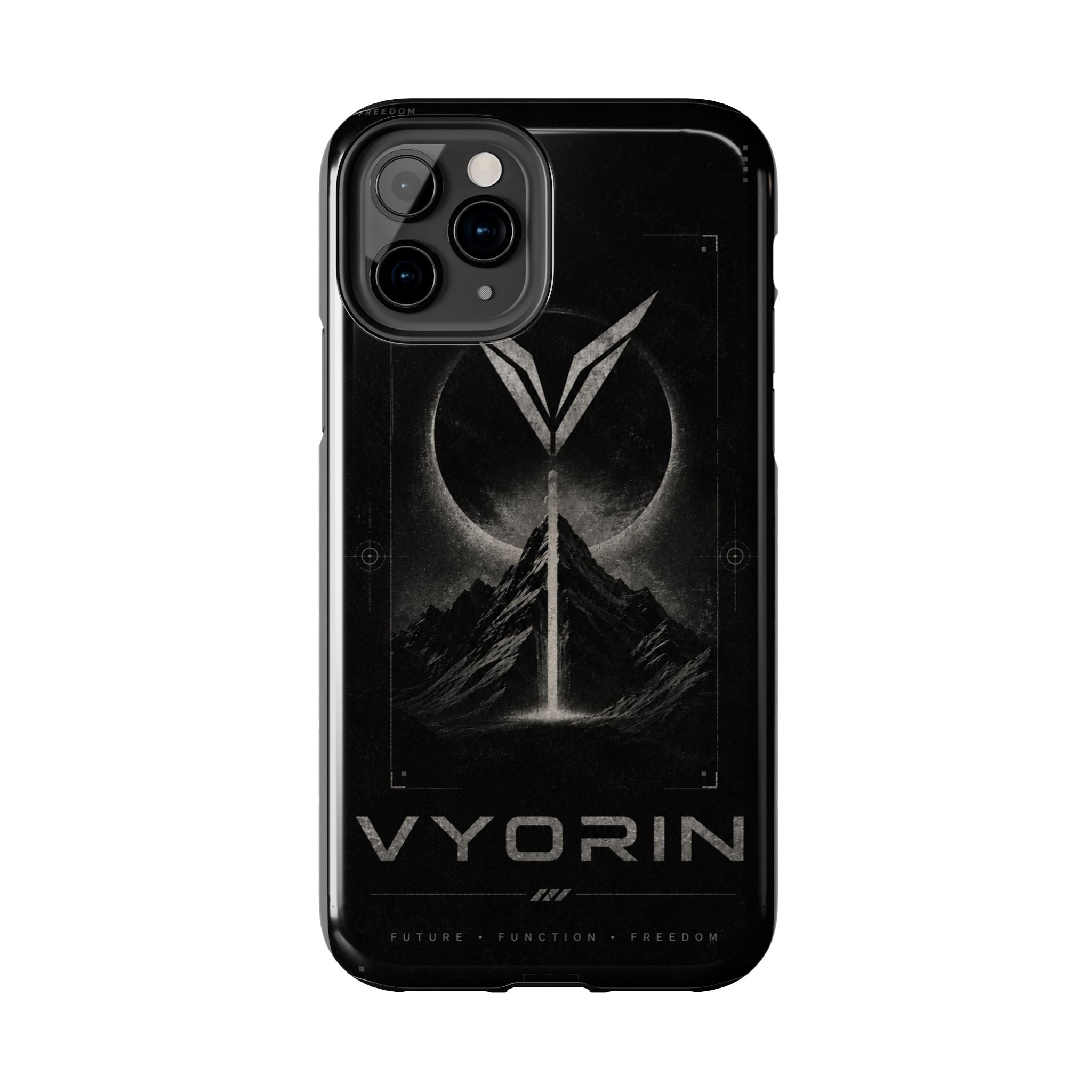 Vyorin Mountain Emblem Tough Phone Case — Dark Sci‑Fi Protection