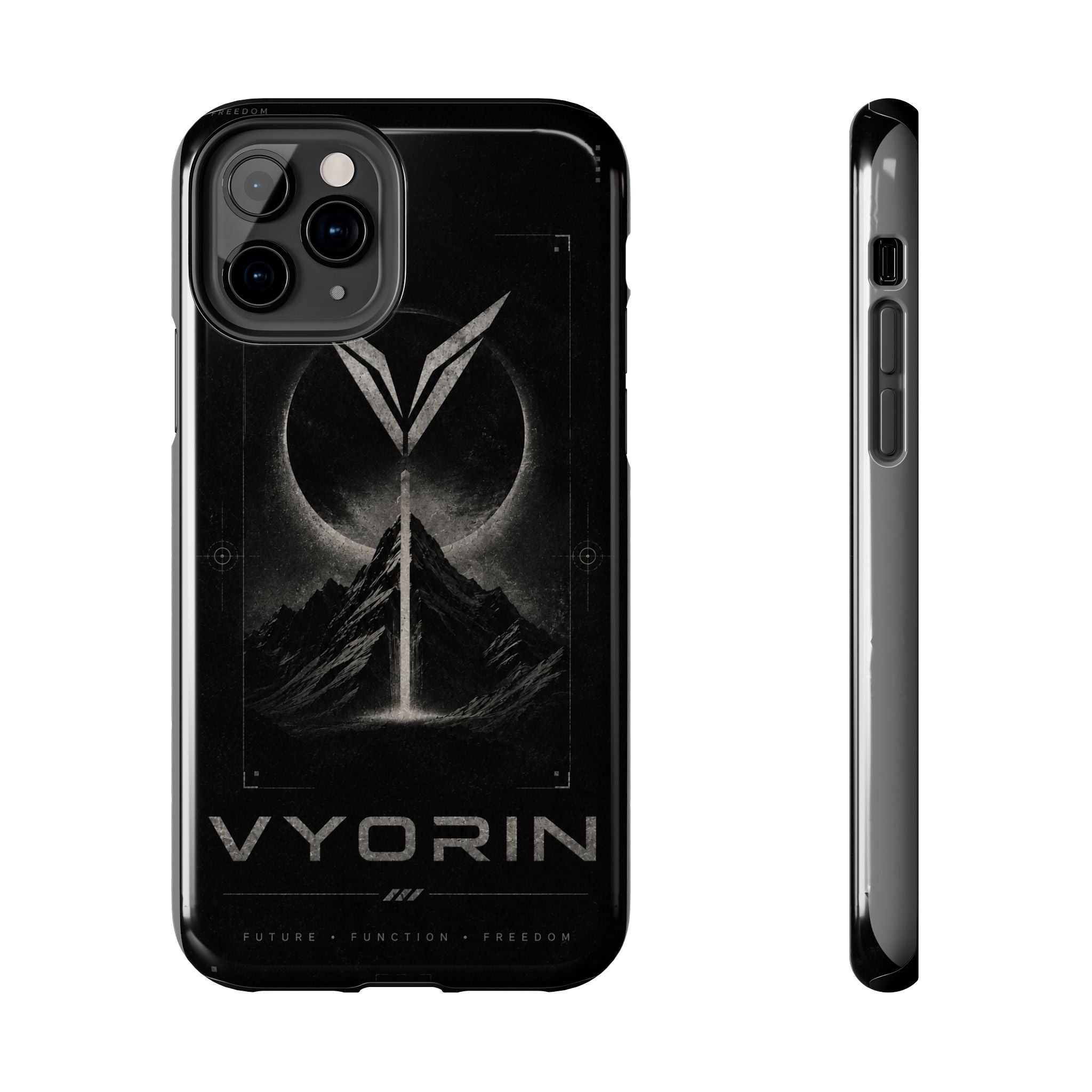 Vyorin Mountain Emblem Tough Phone Case — Dark Sci‑Fi Protection