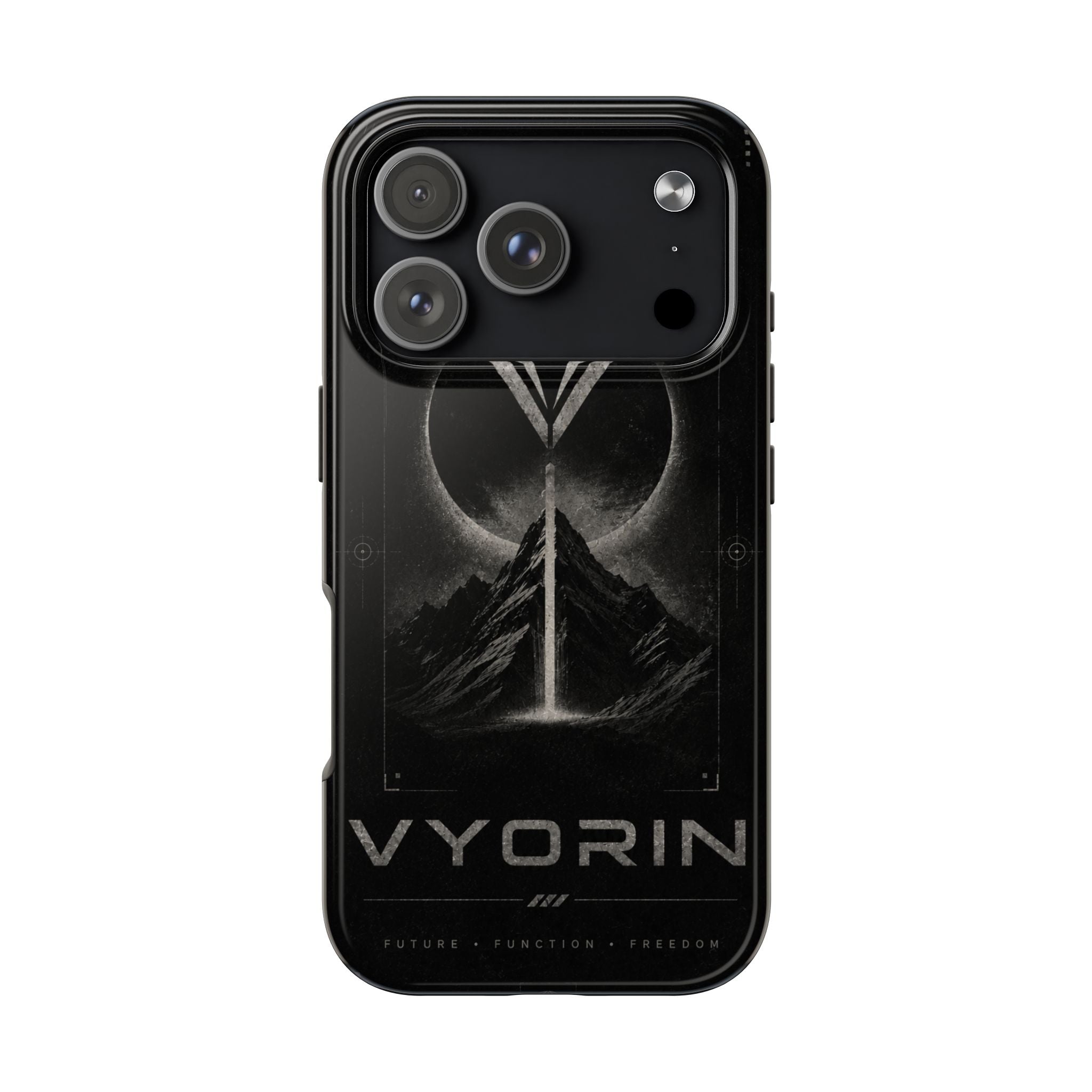 Vyorin Mountain Emblem Tough Phone Case — Dark Sci‑Fi Protection