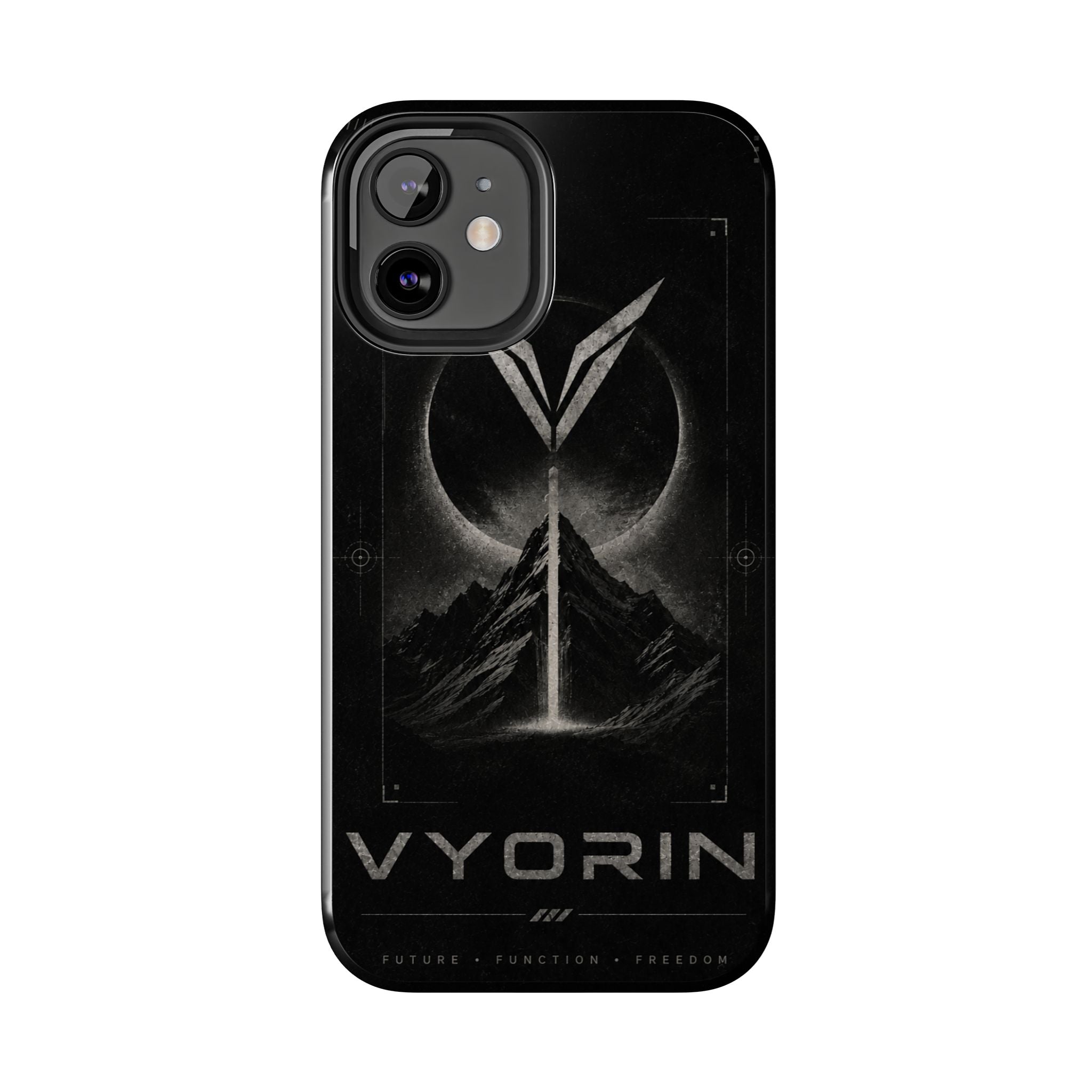 Vyorin Mountain Emblem Tough Phone Case — Dark Sci‑Fi Protection