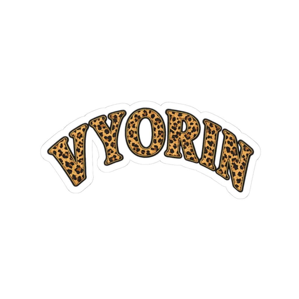 Leopard Print "VYORIN" Kiss-Cut Sticker — Arch Name Decal for Laptops & Water Bottles