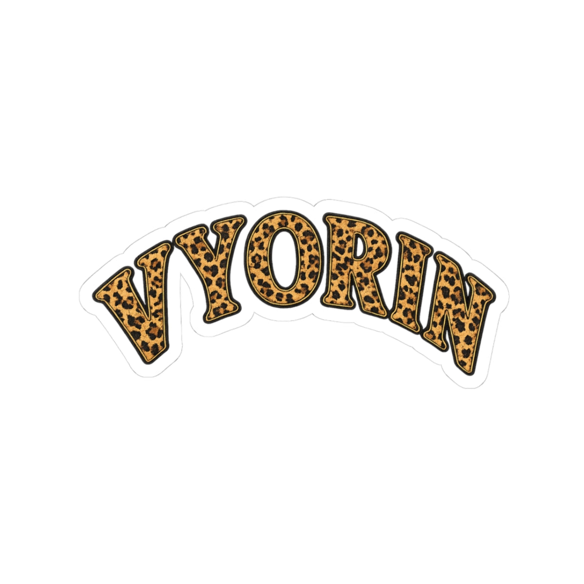 Leopard Print "VYORIN" Kiss-Cut Sticker — Arch Name Decal for Laptops & Water Bottles