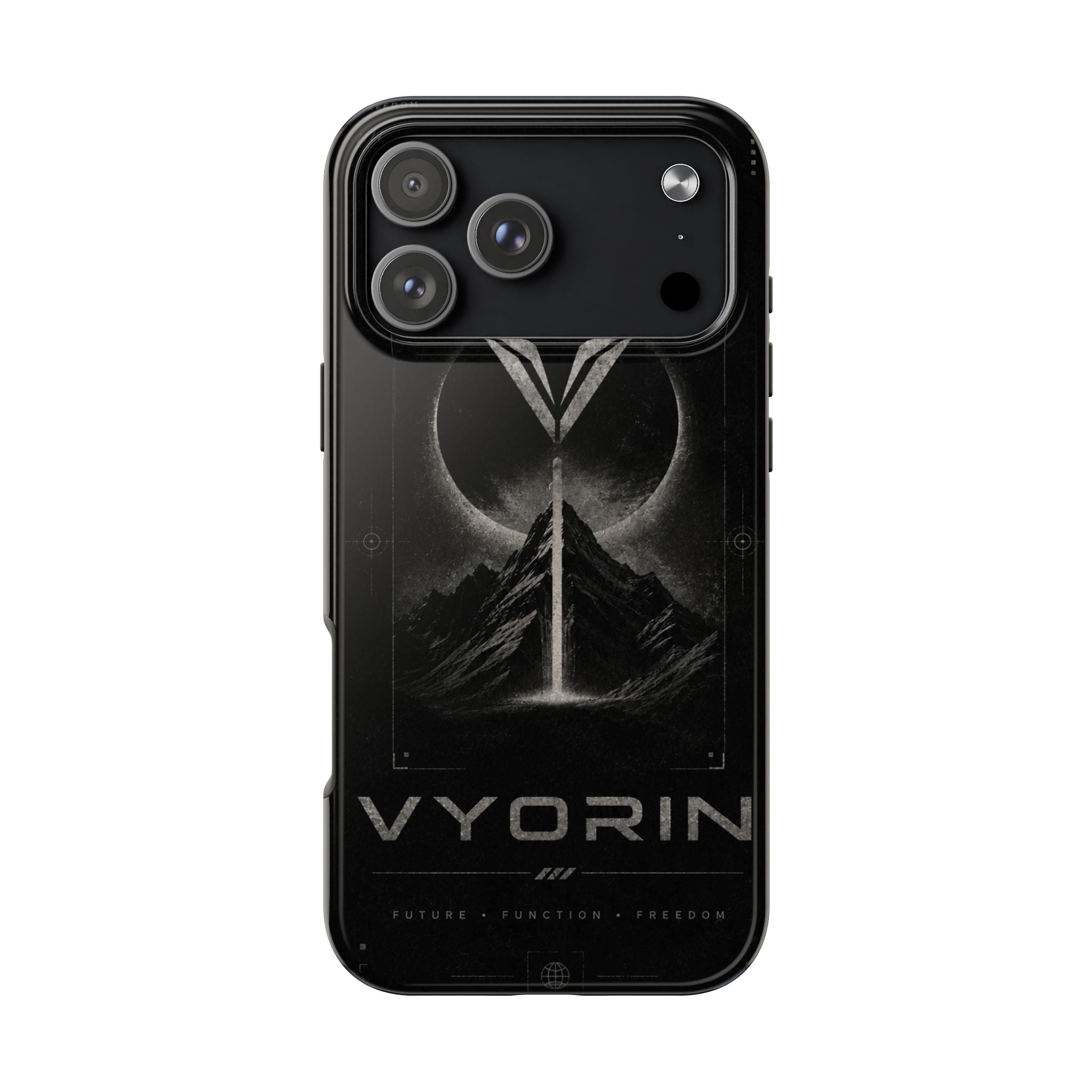 Vyorin Mountain Emblem Tough Phone Case — Dark Sci‑Fi Protection