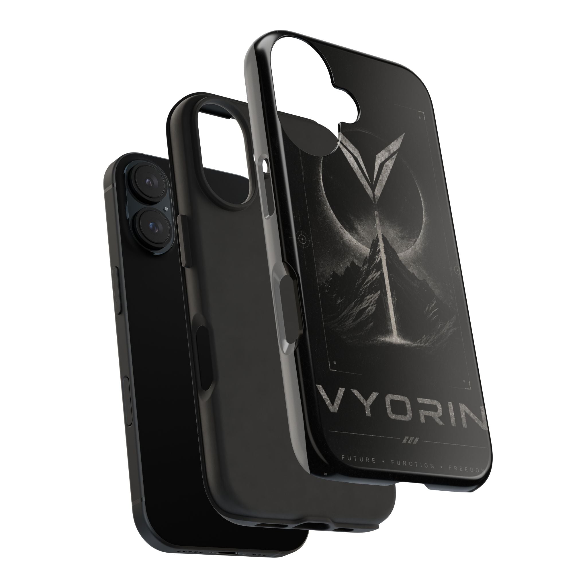 Vyorin Mountain Emblem Tough Phone Case — Dark Sci‑Fi Protection