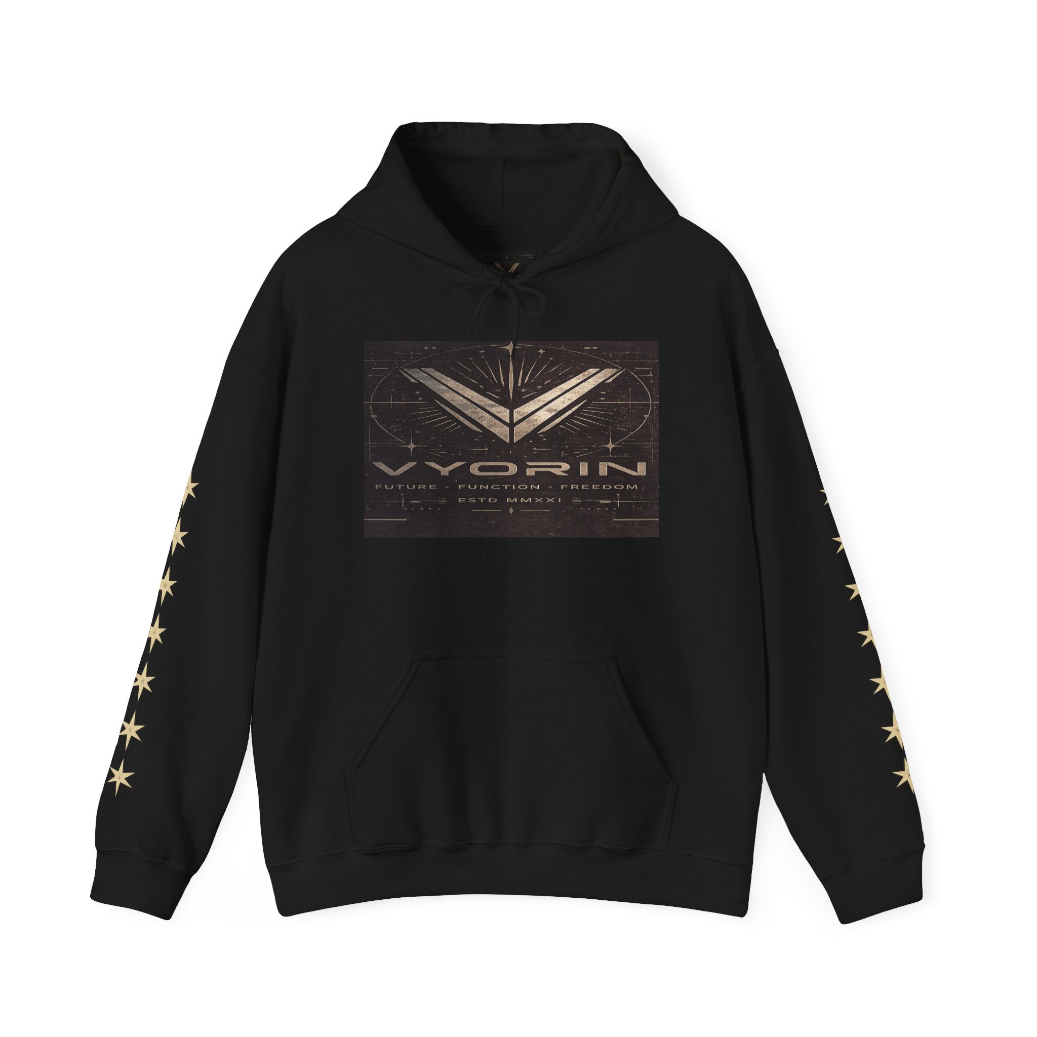 Vyorin Star Emblem Hoodie — Retro Sci‑Fi Logo Pullover