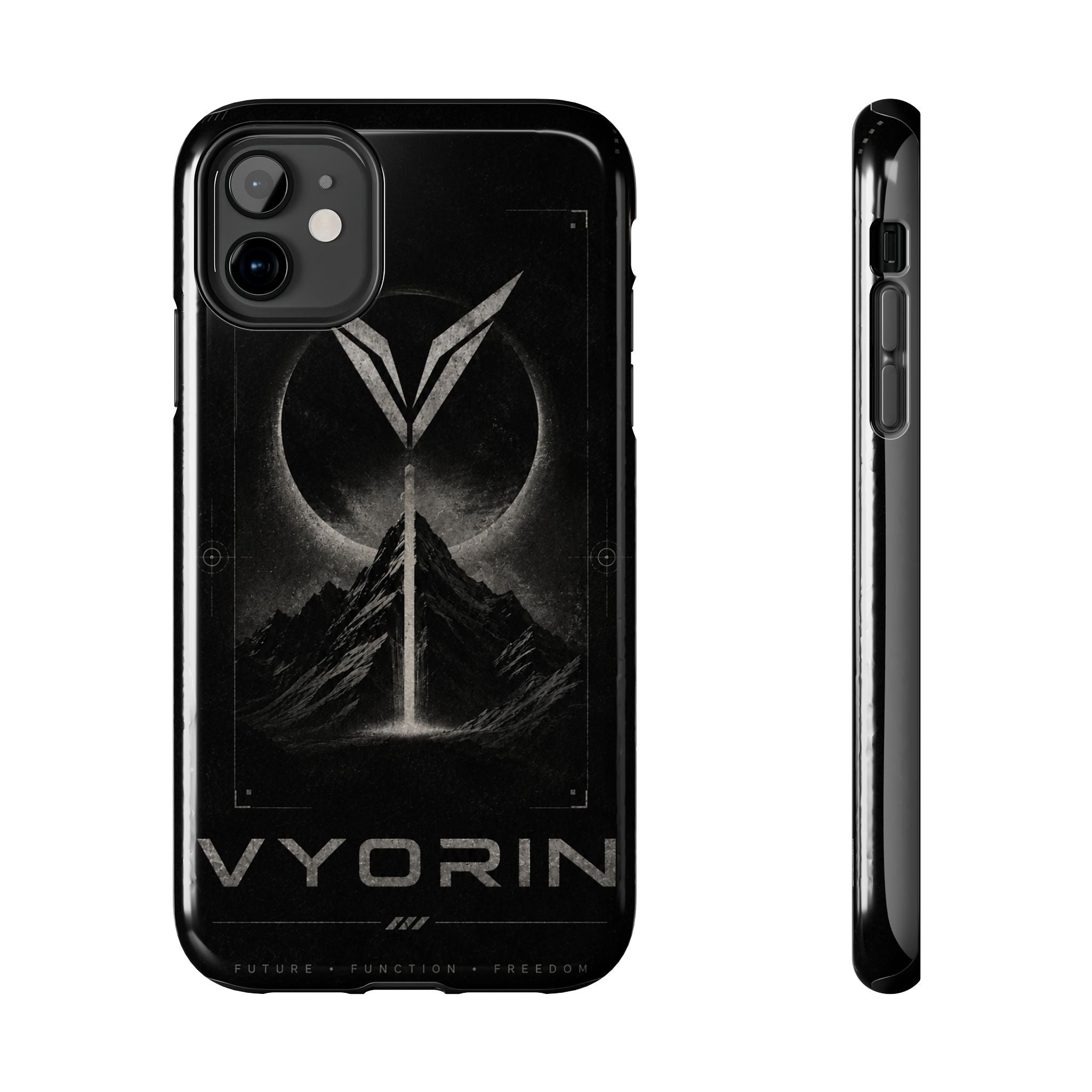 Vyorin Mountain Emblem Tough Phone Case — Dark Sci‑Fi Protection