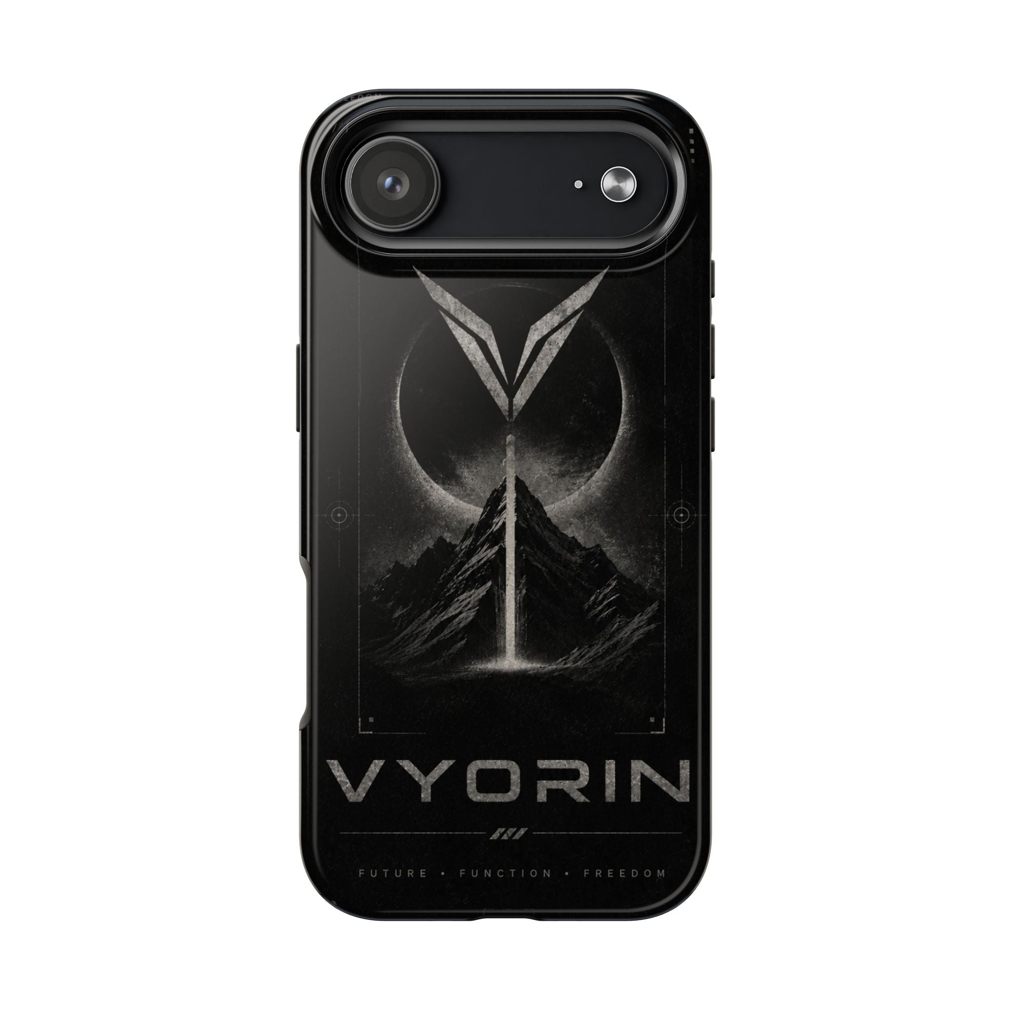 Vyorin Mountain Emblem Tough Phone Case — Dark Sci‑Fi Protection