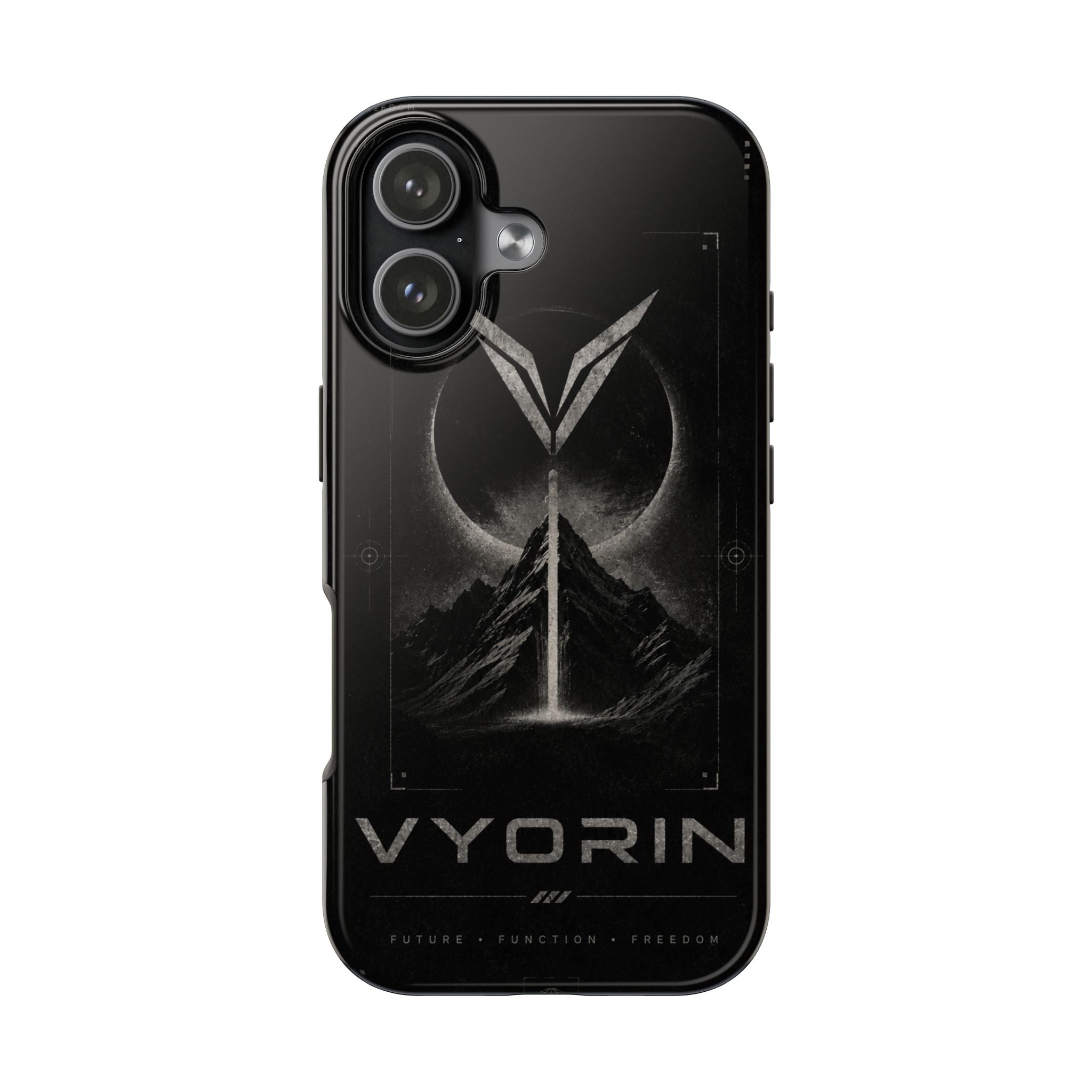 Vyorin Mountain Emblem Tough Phone Case — Dark Sci‑Fi Protection