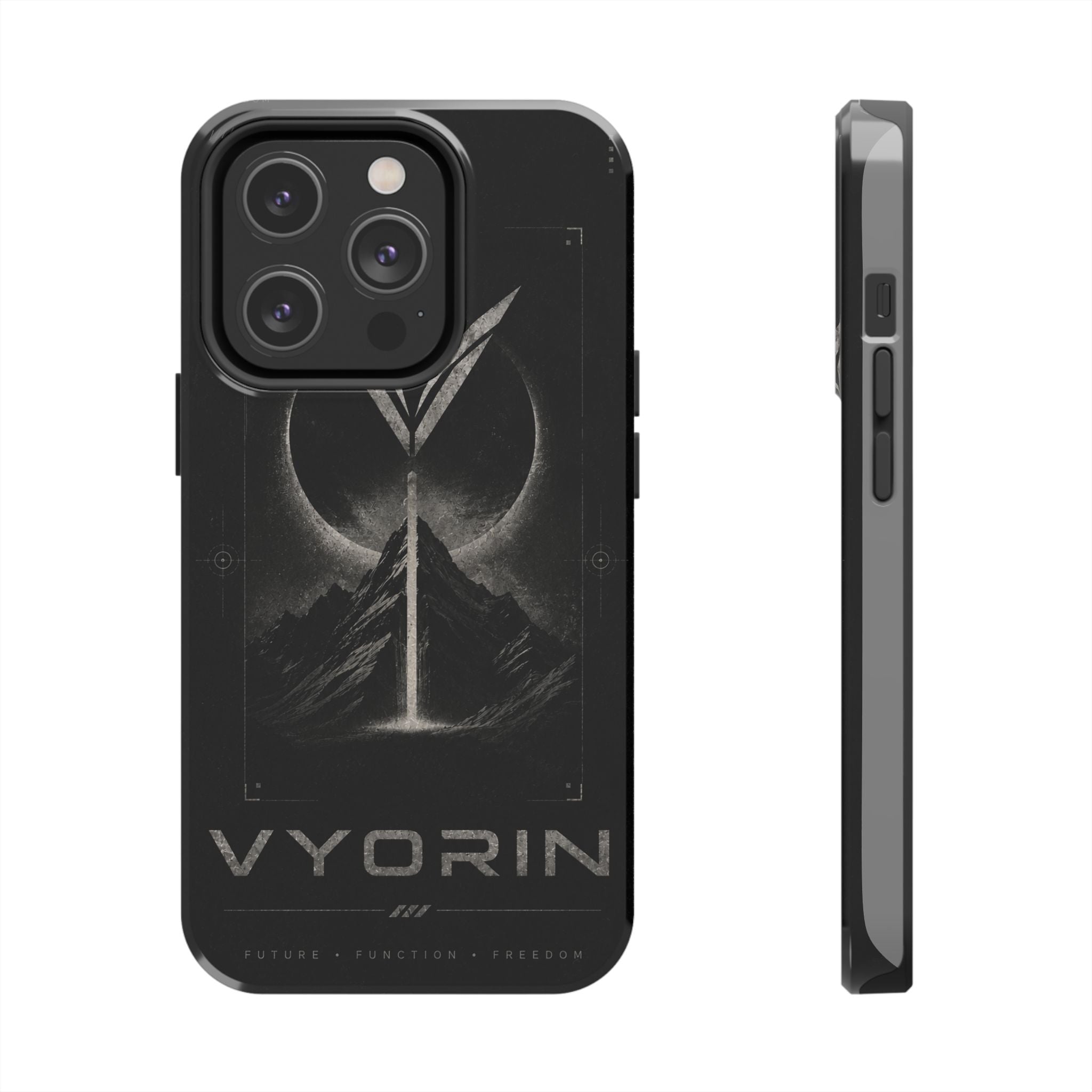Vyorin Mountain Emblem Tough Phone Case — Dark Sci‑Fi Protection