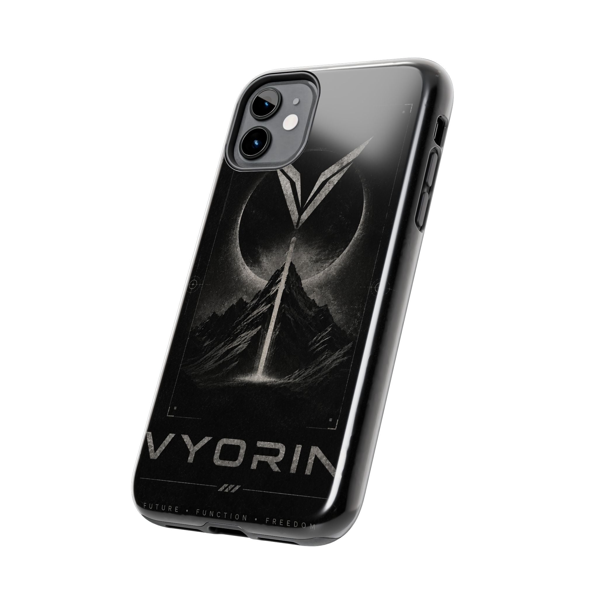 Vyorin Mountain Emblem Tough Phone Case — Dark Sci‑Fi Protection
