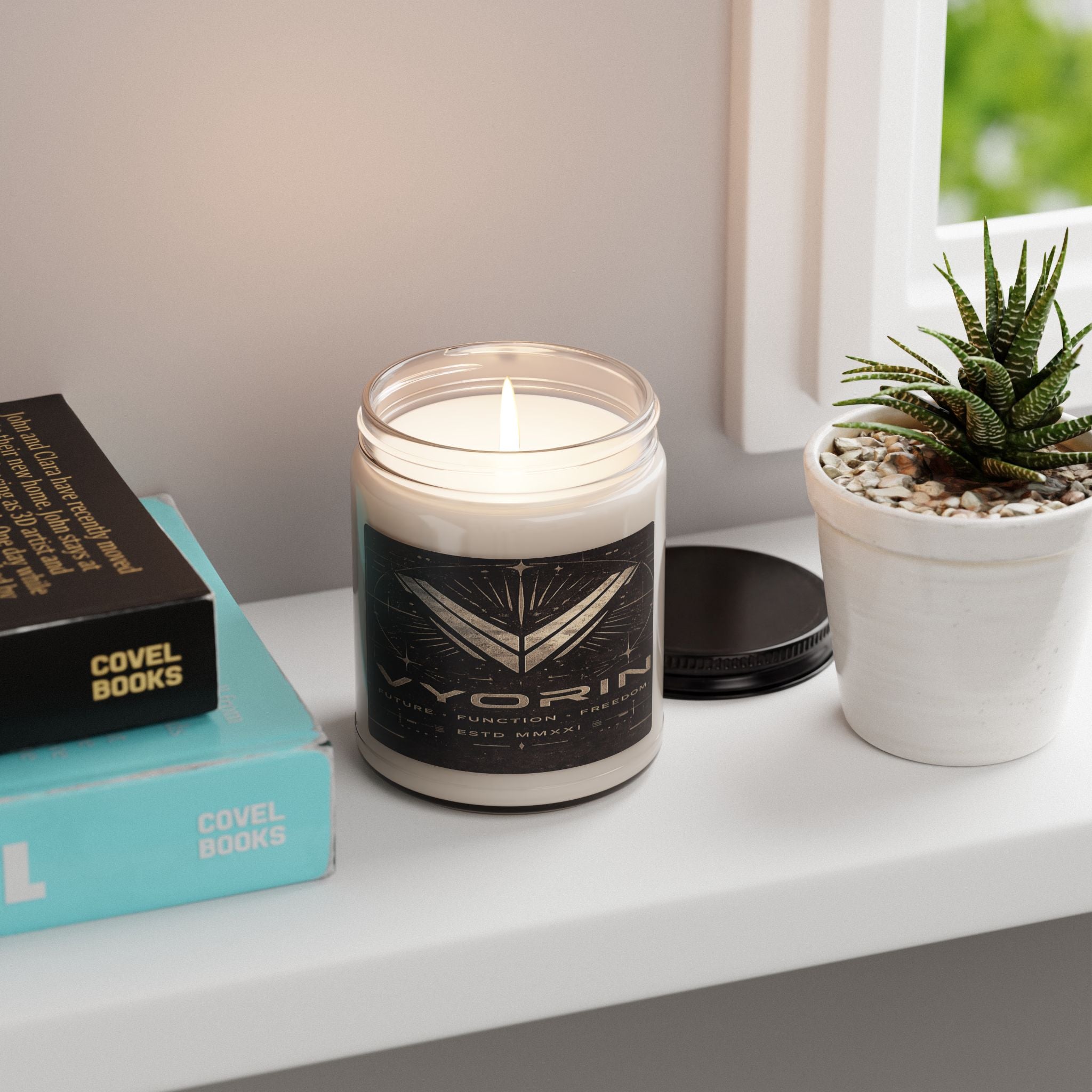 Candle — Vyorin Logo Scented Soy Candle (9 oz) — Clean, Herbal Fragrance for Home & Gifts