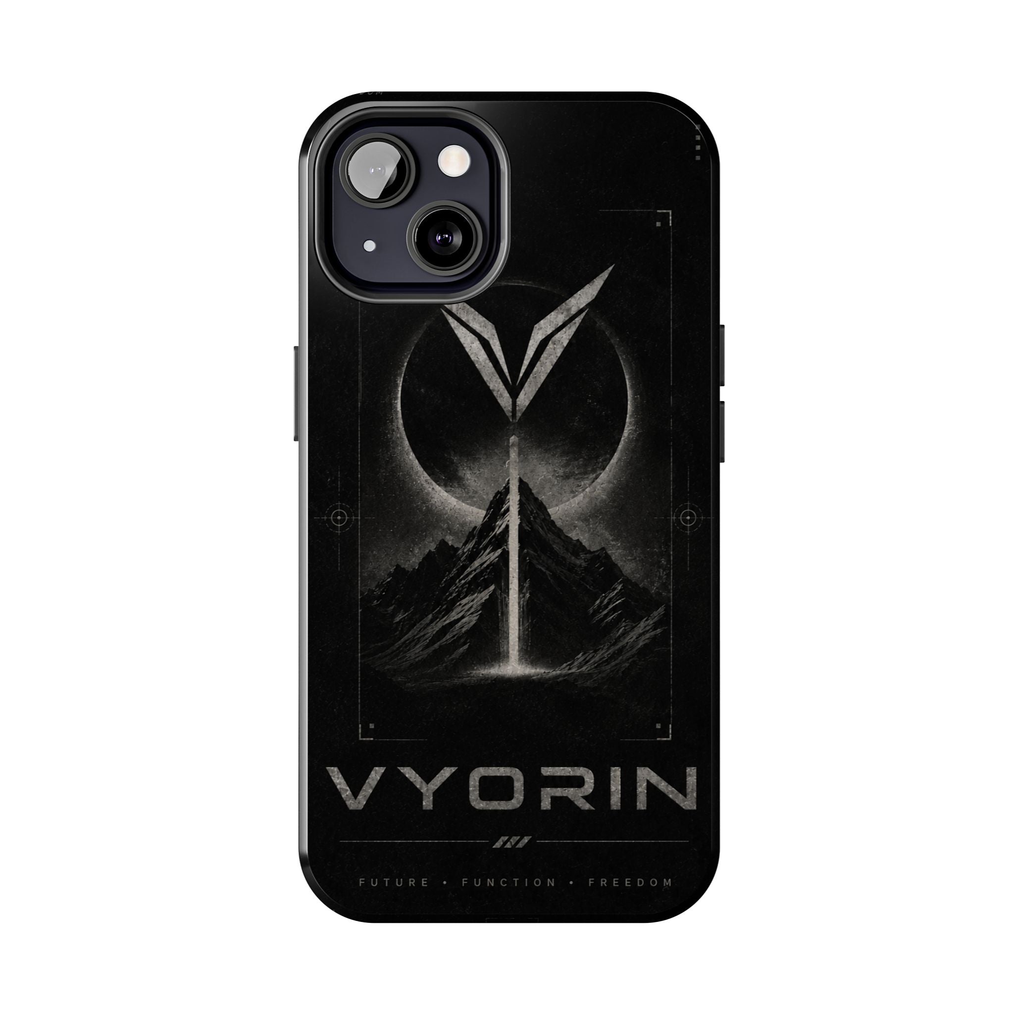 Vyorin Mountain Emblem Tough Phone Case — Dark Sci‑Fi Protection