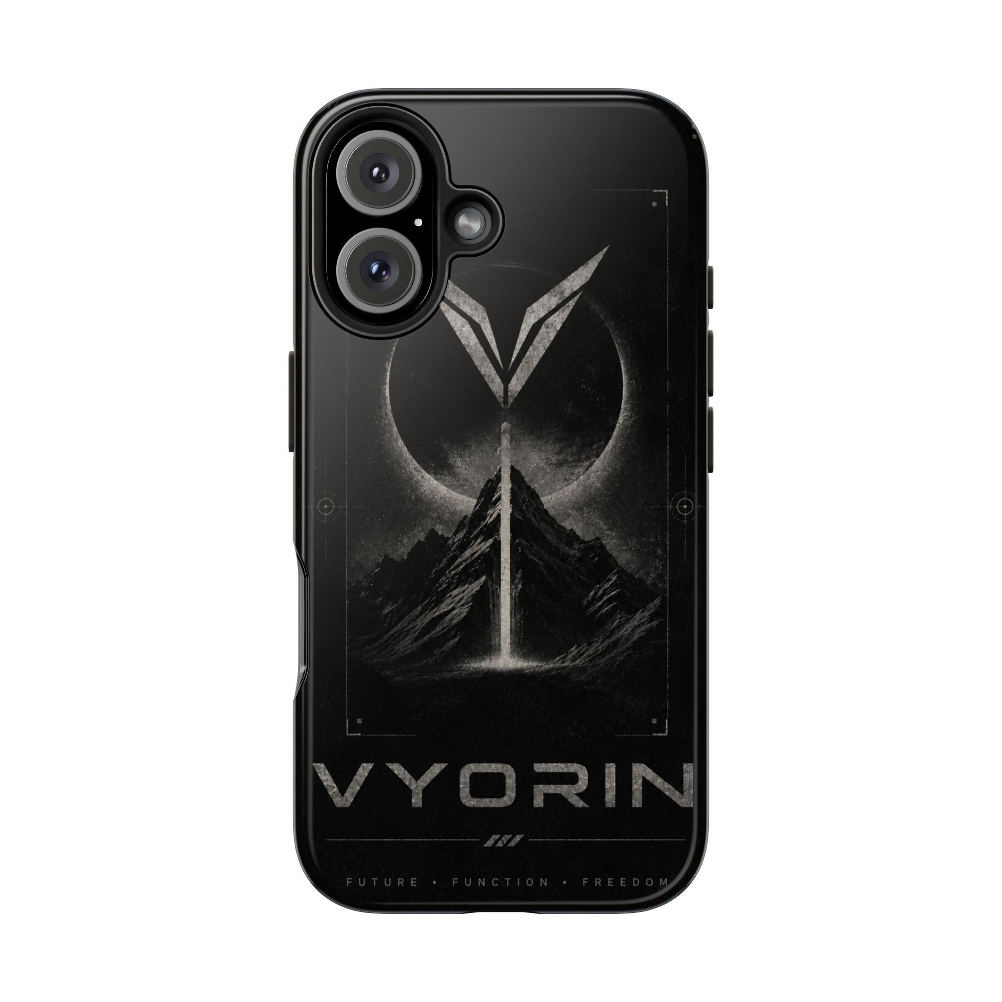 Vyorin Mountain Emblem Tough Phone Case — Dark Sci‑Fi Protection