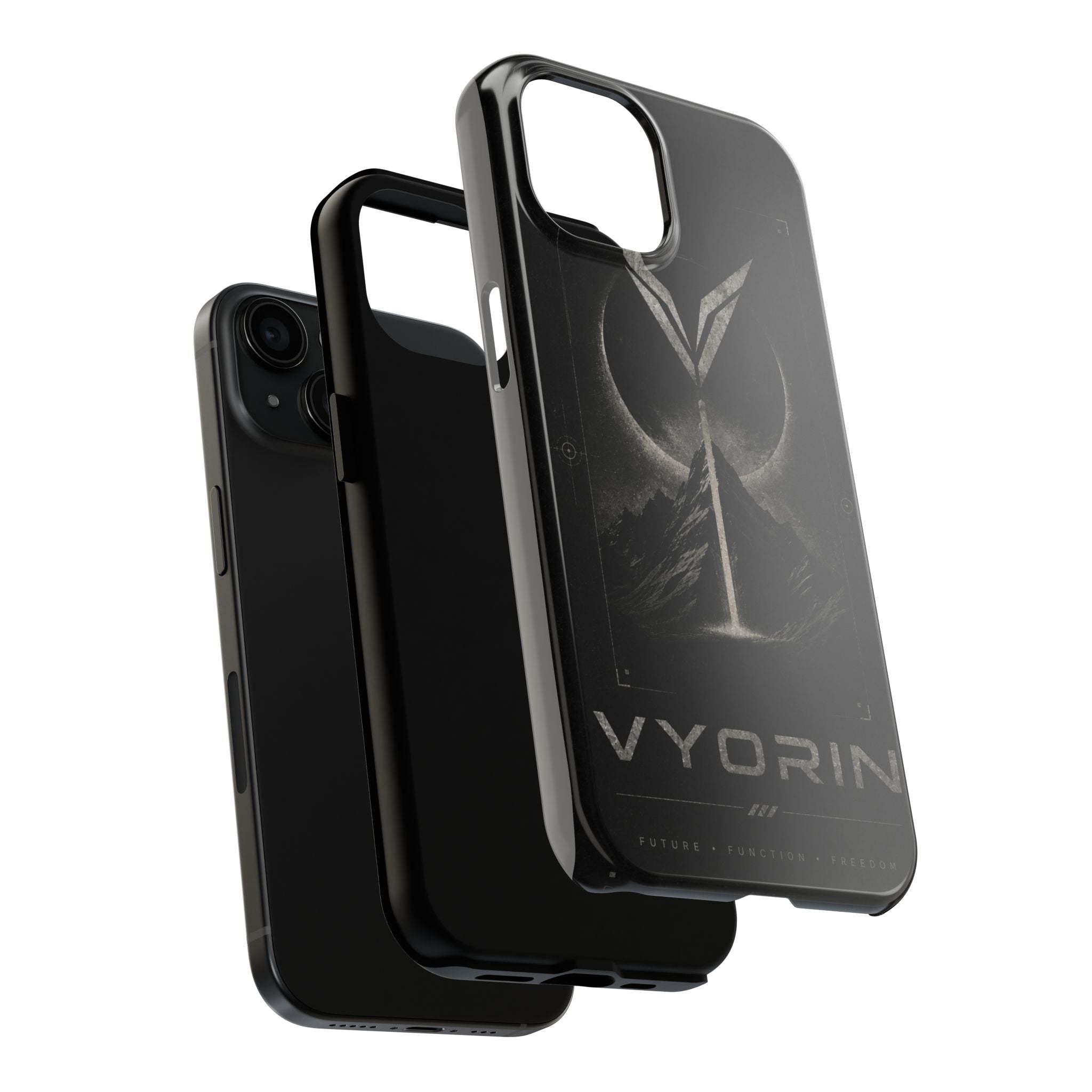 Vyorin Mountain Emblem Tough Phone Case — Dark Sci‑Fi Protection